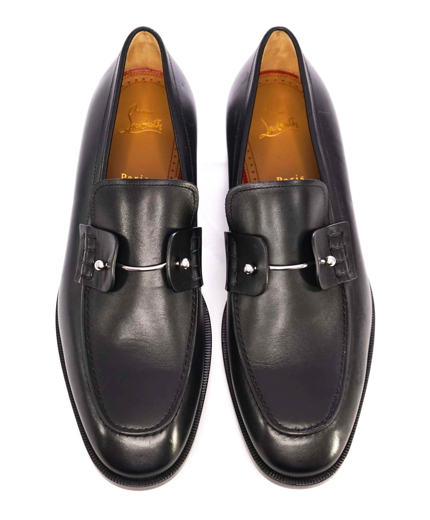 $1,095 Christian Louboutin Solid Black Loafers Leather 11US (44 EU)