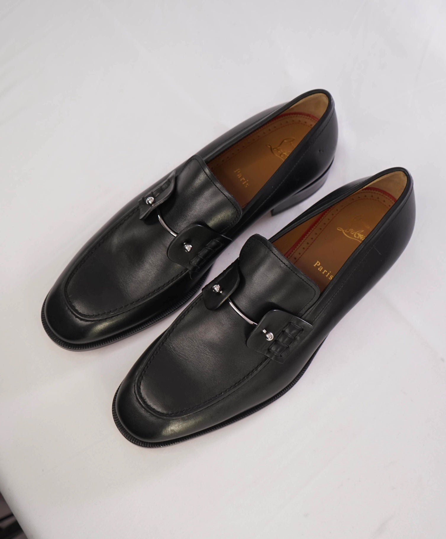 $1,095 Christian Louboutin Solid Black Loafers Leather 11US (44 EU)