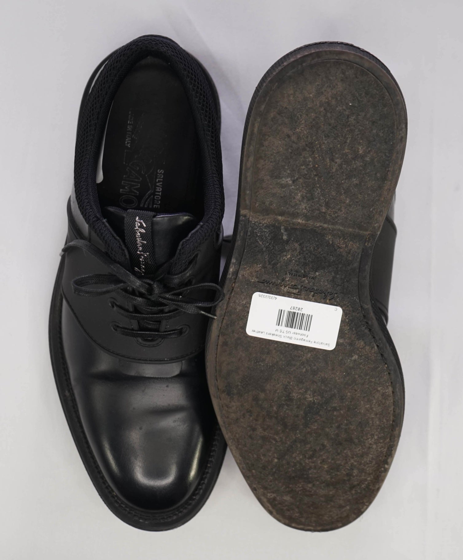 $850 Salvatore Ferragamo Black Sneakers Leather Footwear US 7.5 M