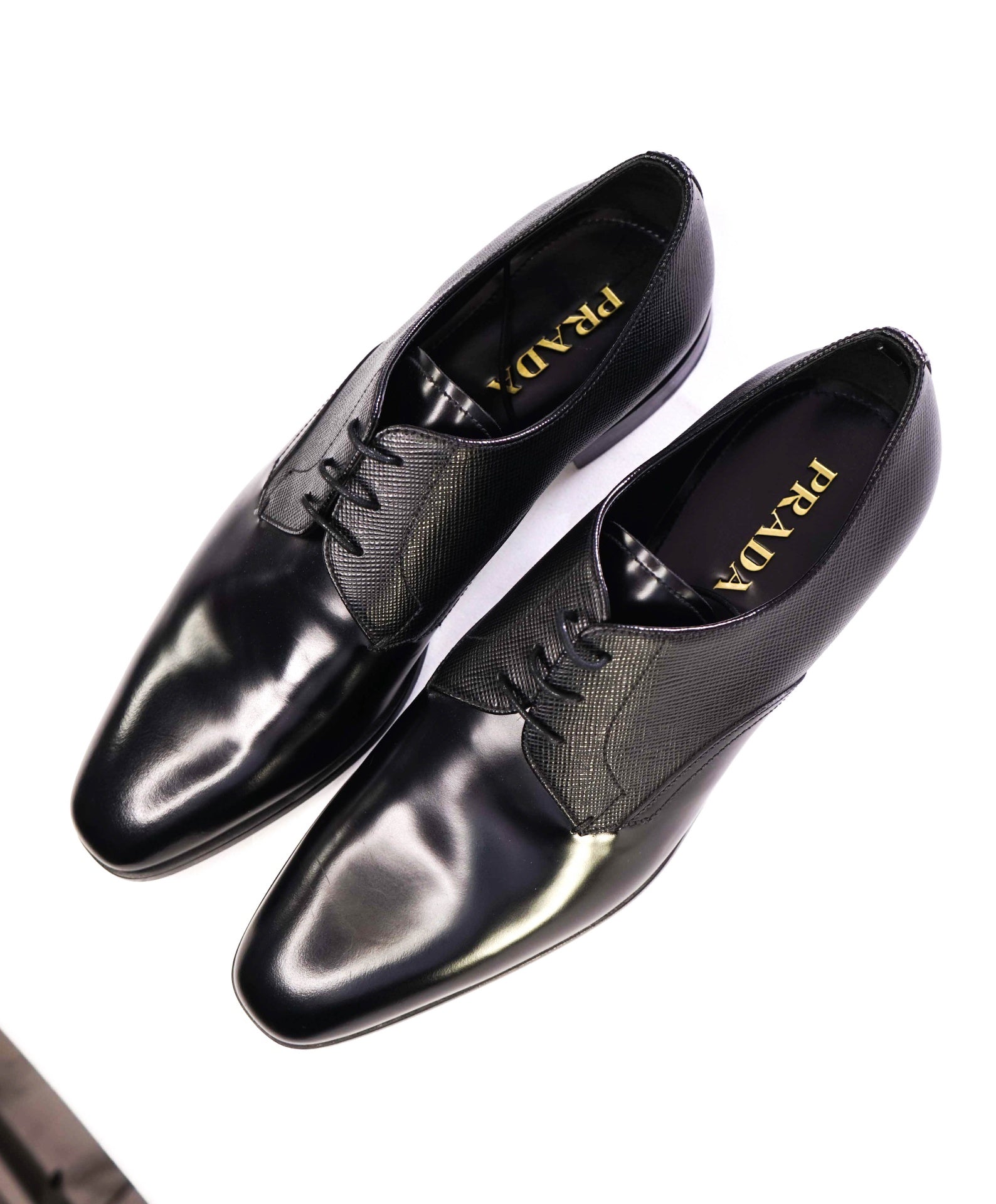 $1,050 Prada Mixed Media SAFFIANO Black Leather Footwear 11US (10UK)