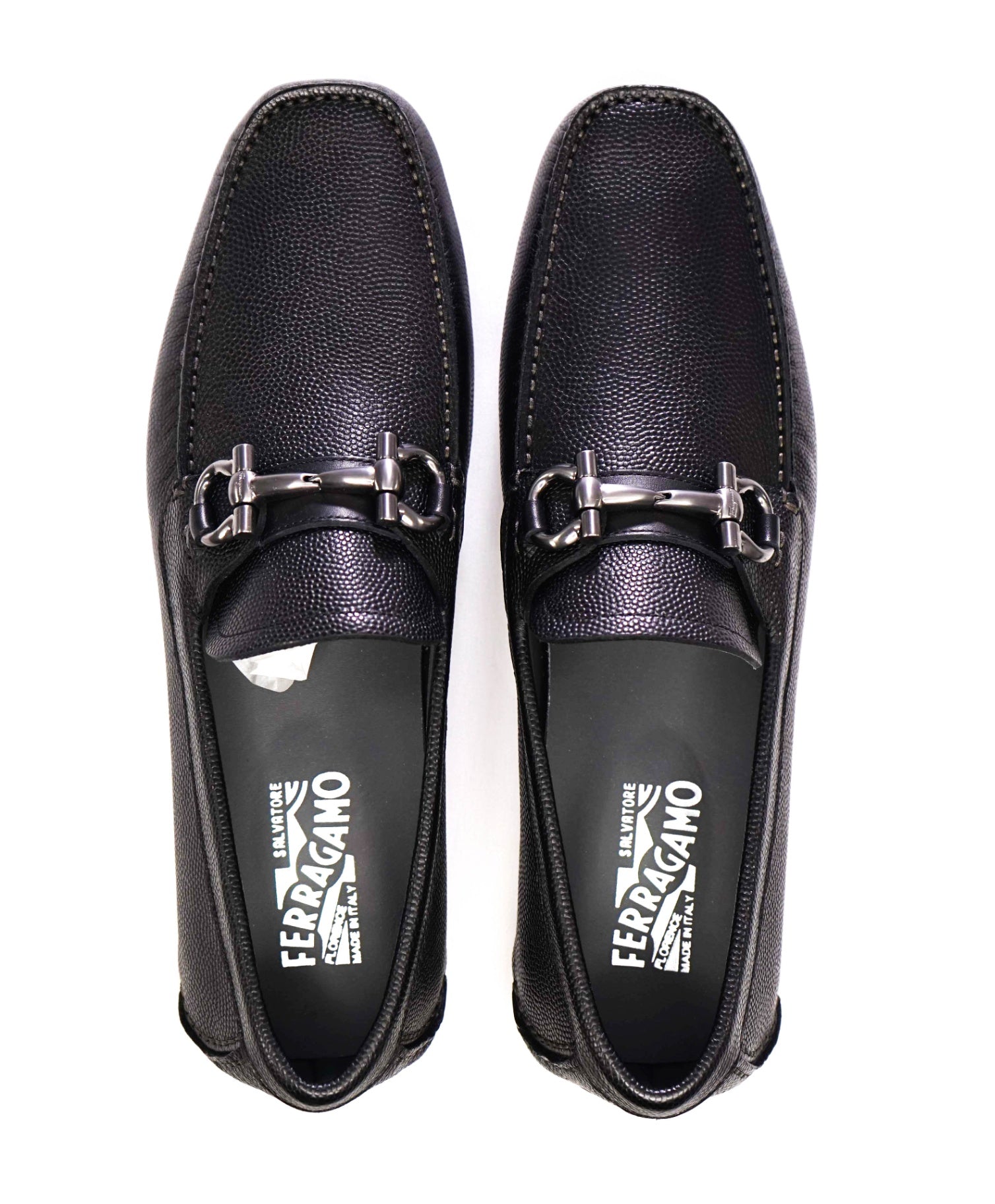 $800 Salvatore Ferragamo "PARIGI" Black Pebbled Leather Loafer 11 D