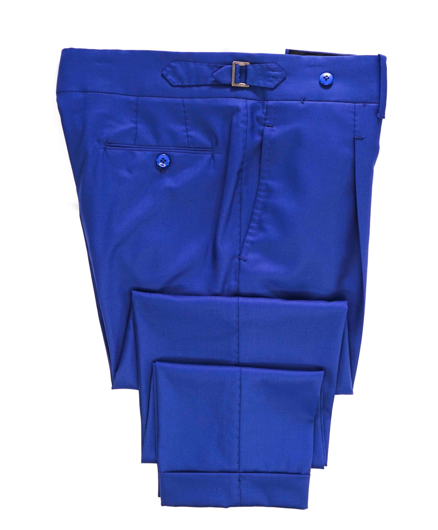 $1,095 HADLEIGH'S Neapolitan Bold Blue "SIDE TAB" Wool Pants 34W