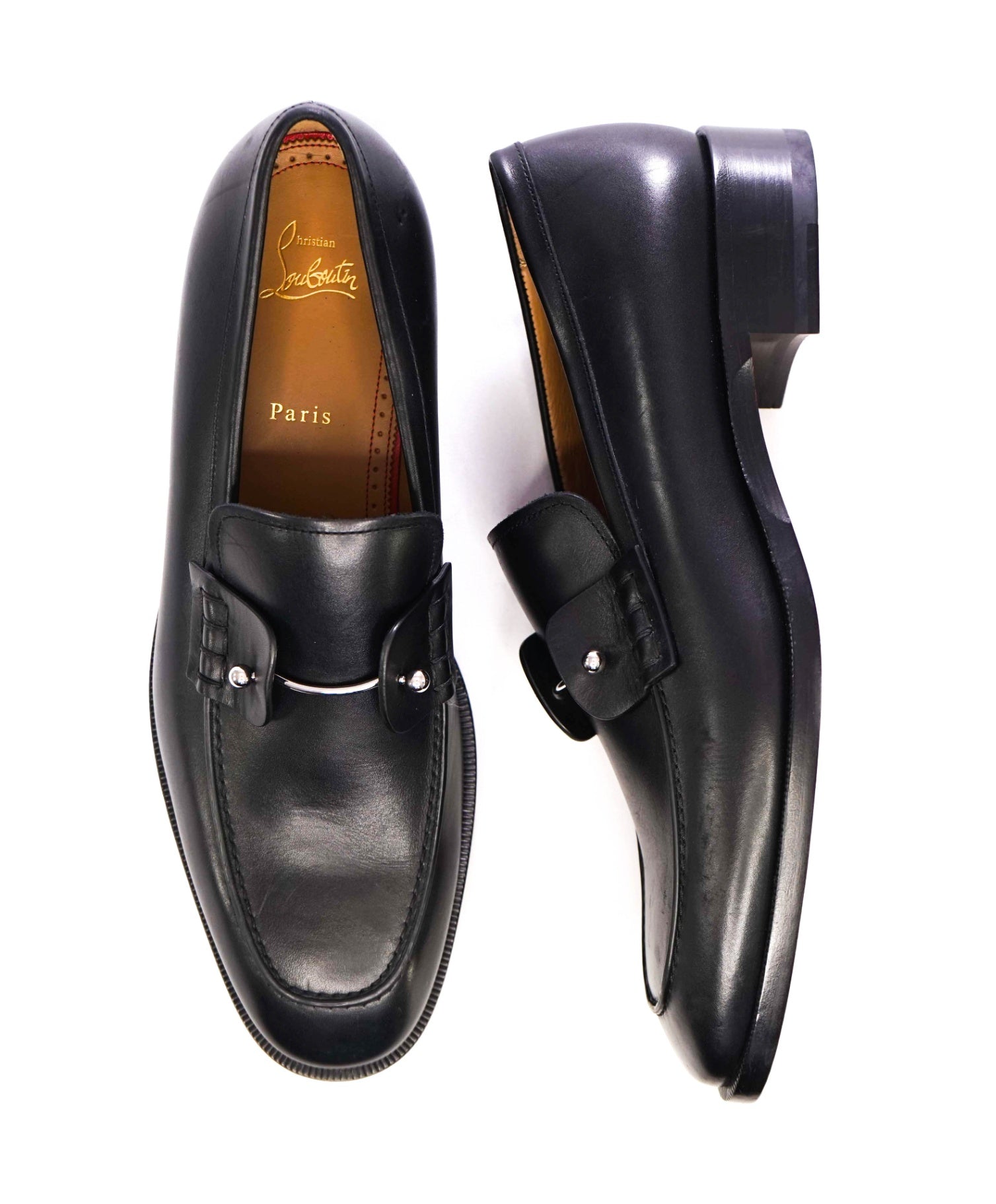 $1,095 Christian Louboutin Solid Black Loafers Leather 11US (44 EU)