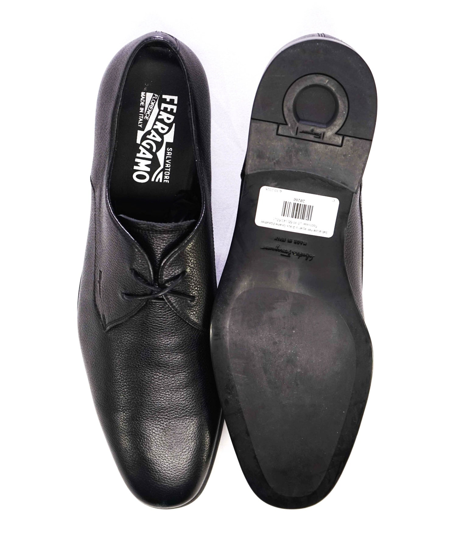 $850 Salvatore Ferragamo Black "FORTUNATO" Pebbled Leather 10.5 D