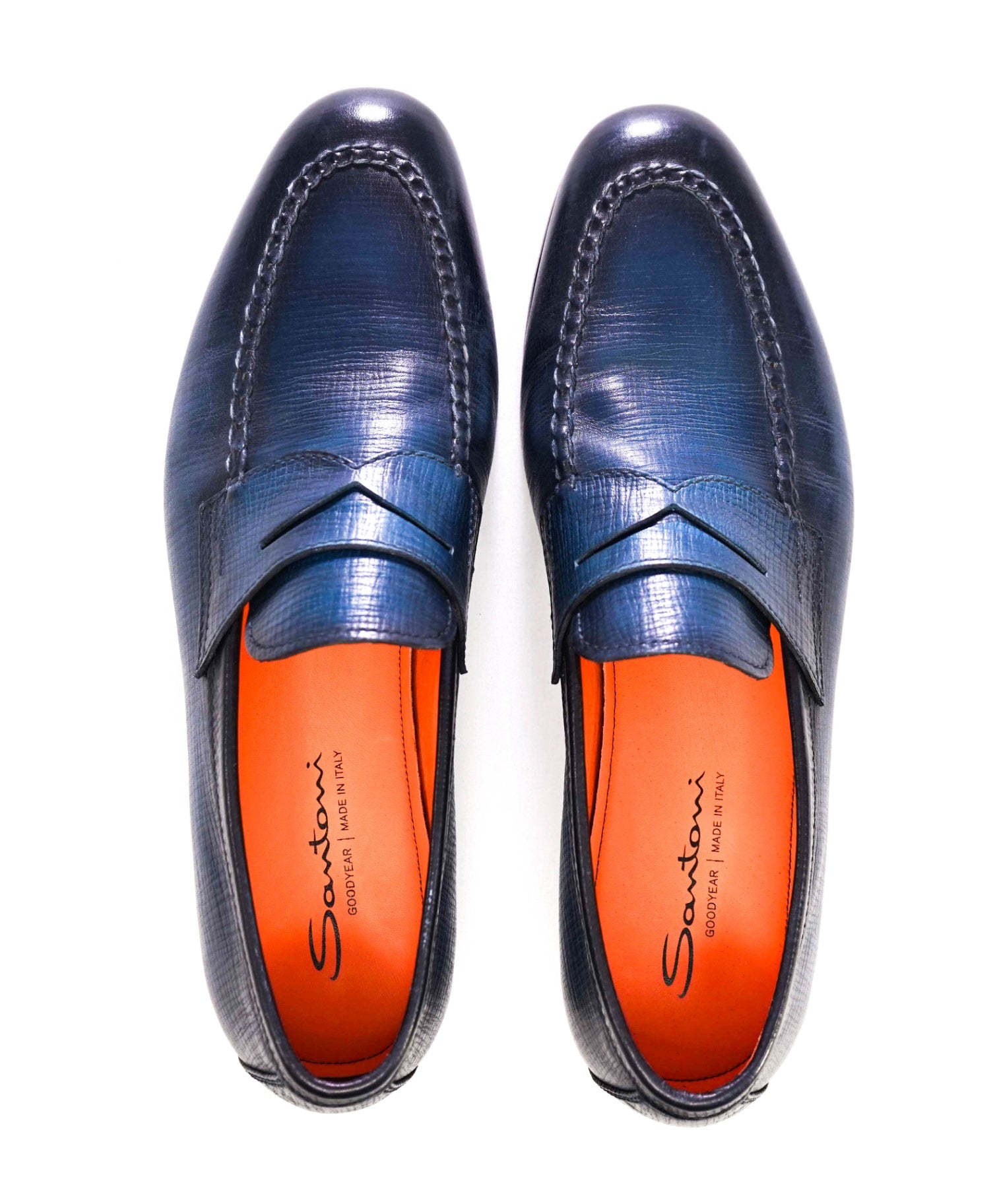 $950 Santoni Blue "GOODYEAR" Loafers Leather US 12 (11UK)