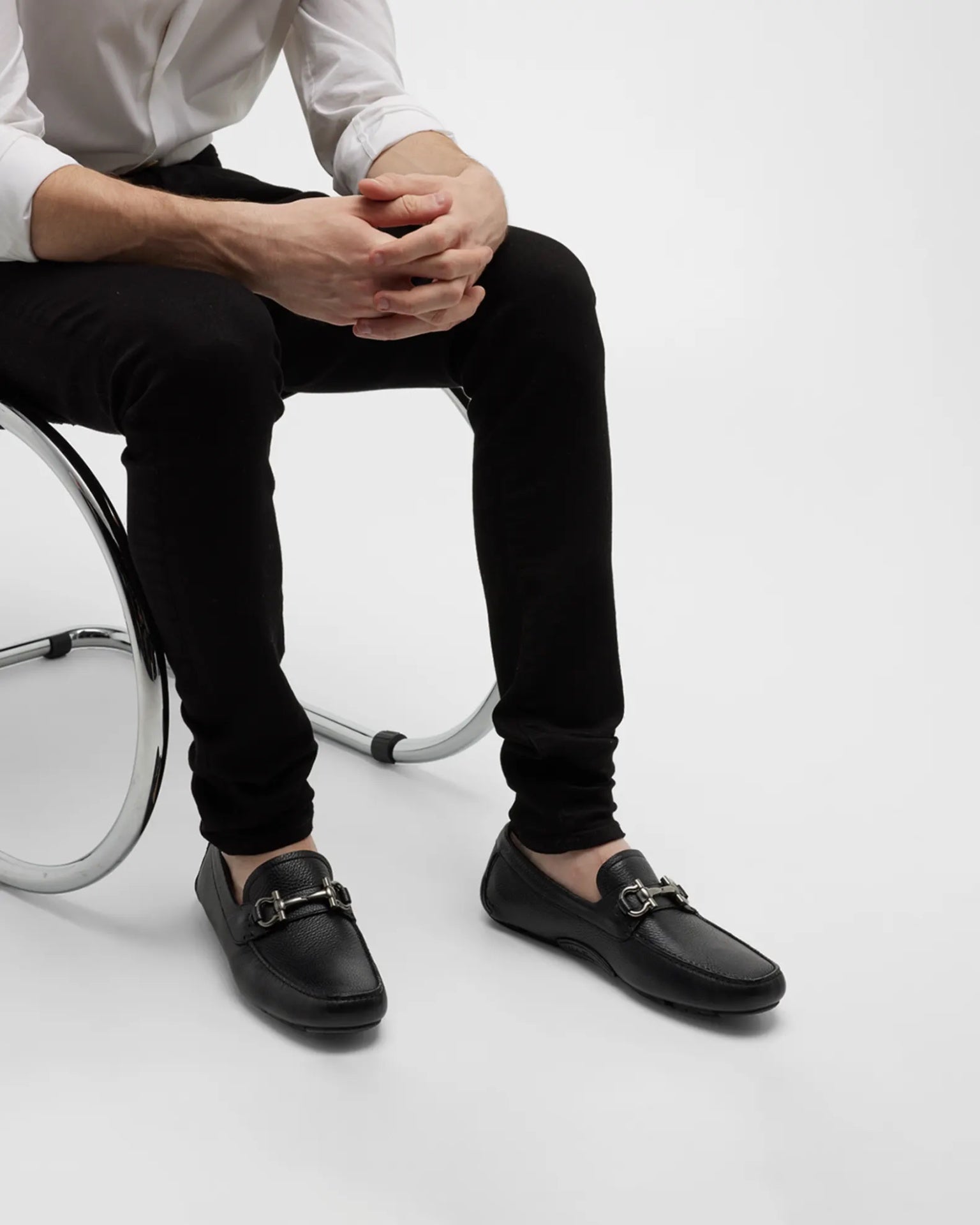 $800 Salvatore Ferragamo "PARIGI" Black Pebbled Leather Loafer 11 D