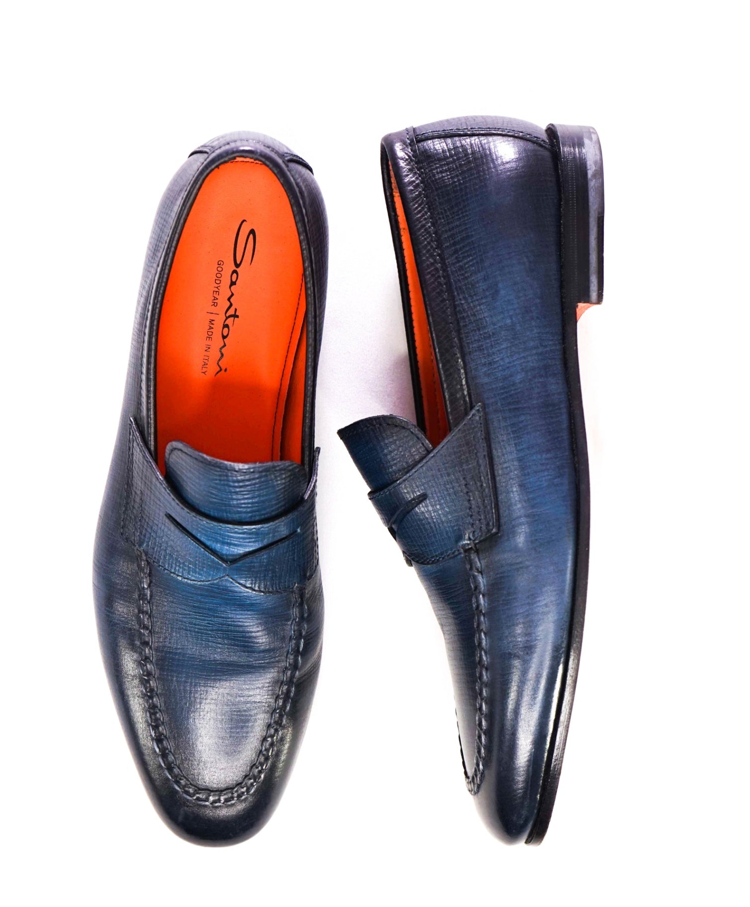 $950 Santoni Blue "GOODYEAR" Loafers Leather US 12 (11UK)