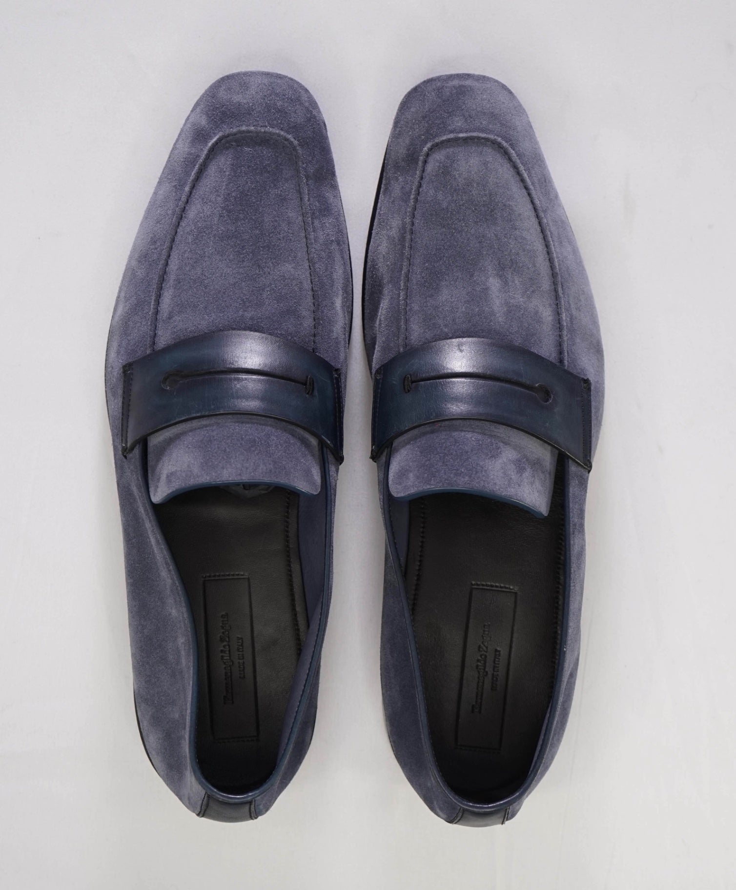 $960 ERMENEGILDO ZEGNA - Blue Suede L'Asola Penny Loafers - 12 US 11EU
