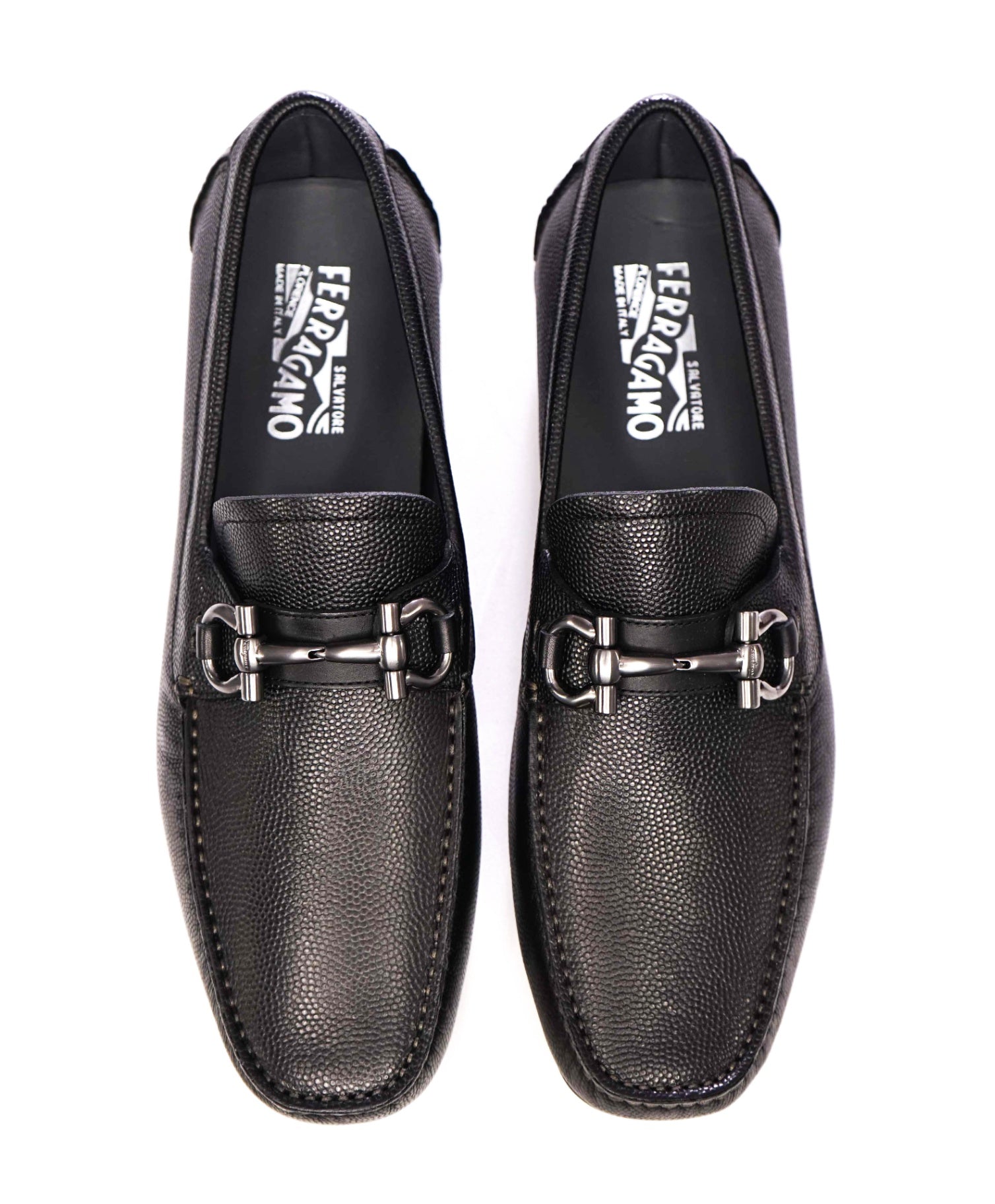 $800 Salvatore Ferragamo "PARIGI" Black Pebbled Leather Loafer 11 D