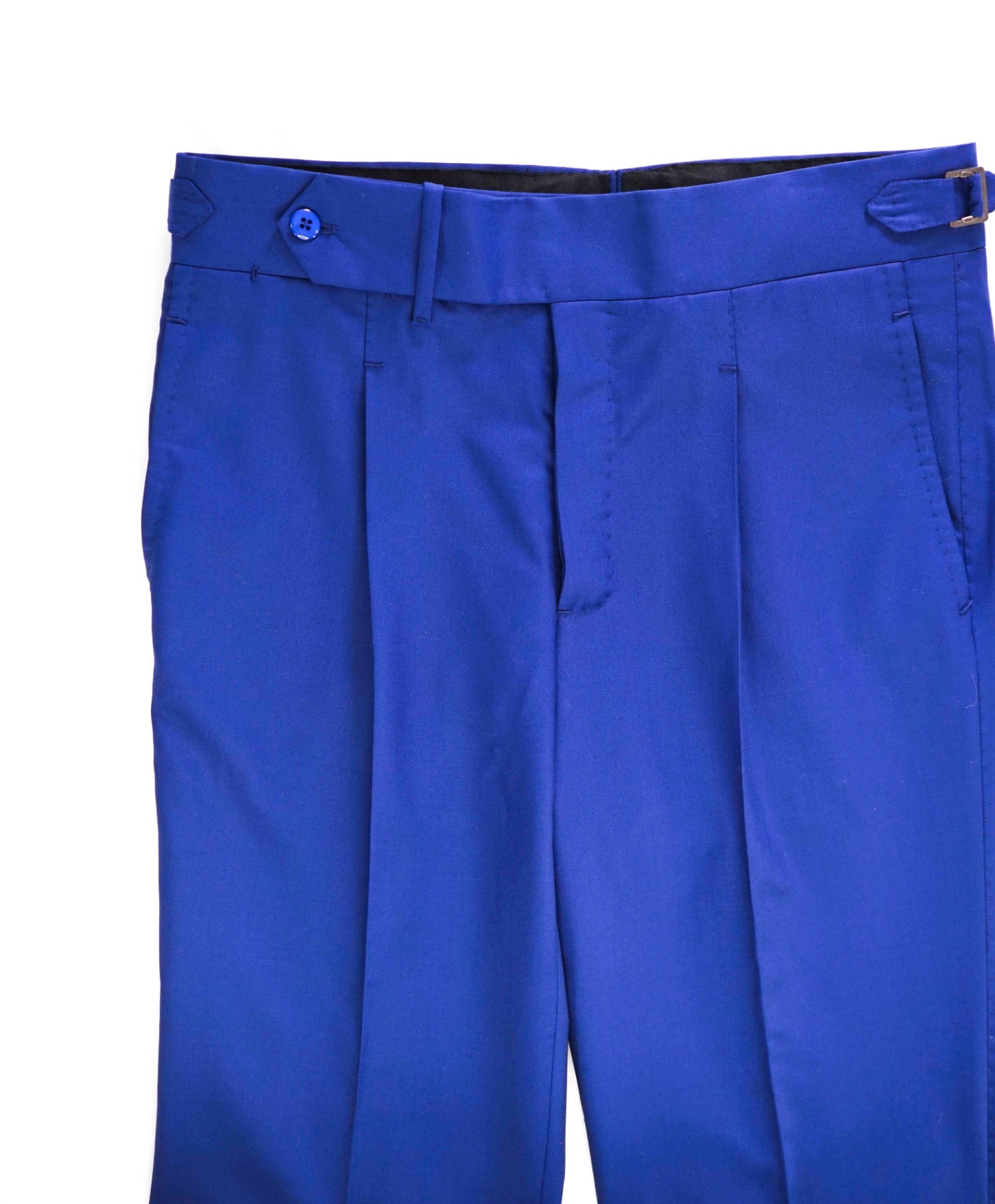 $1,095 HADLEIGH'S Neapolitan Bold Blue "SIDE TAB" Wool Pants 34W