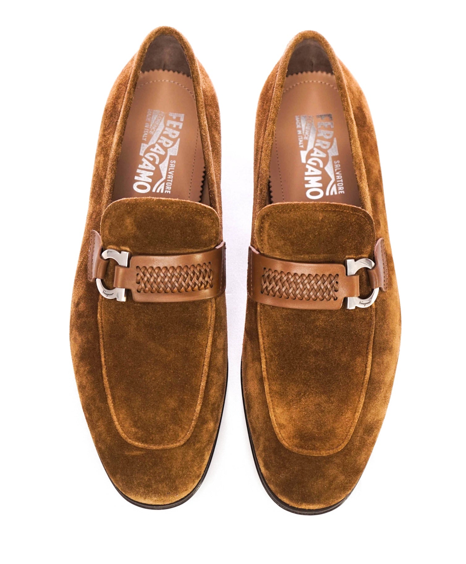 $850 Salvatore Ferragamo "SIDENY Brown Loafers Suede 8 EE