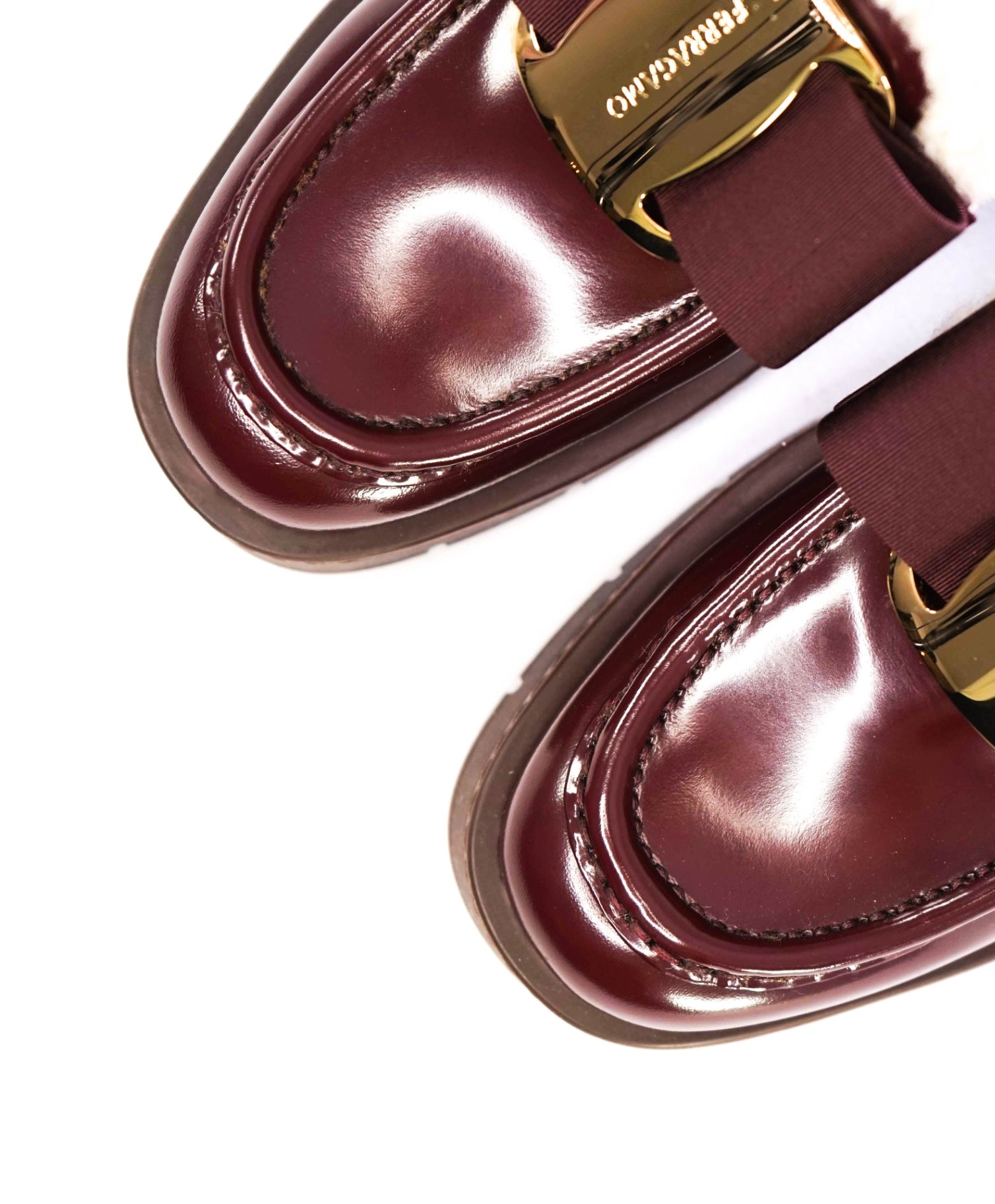 $1,190 Ferragamo Vara Bow Genuine Shearling Lined Loafer 6 C