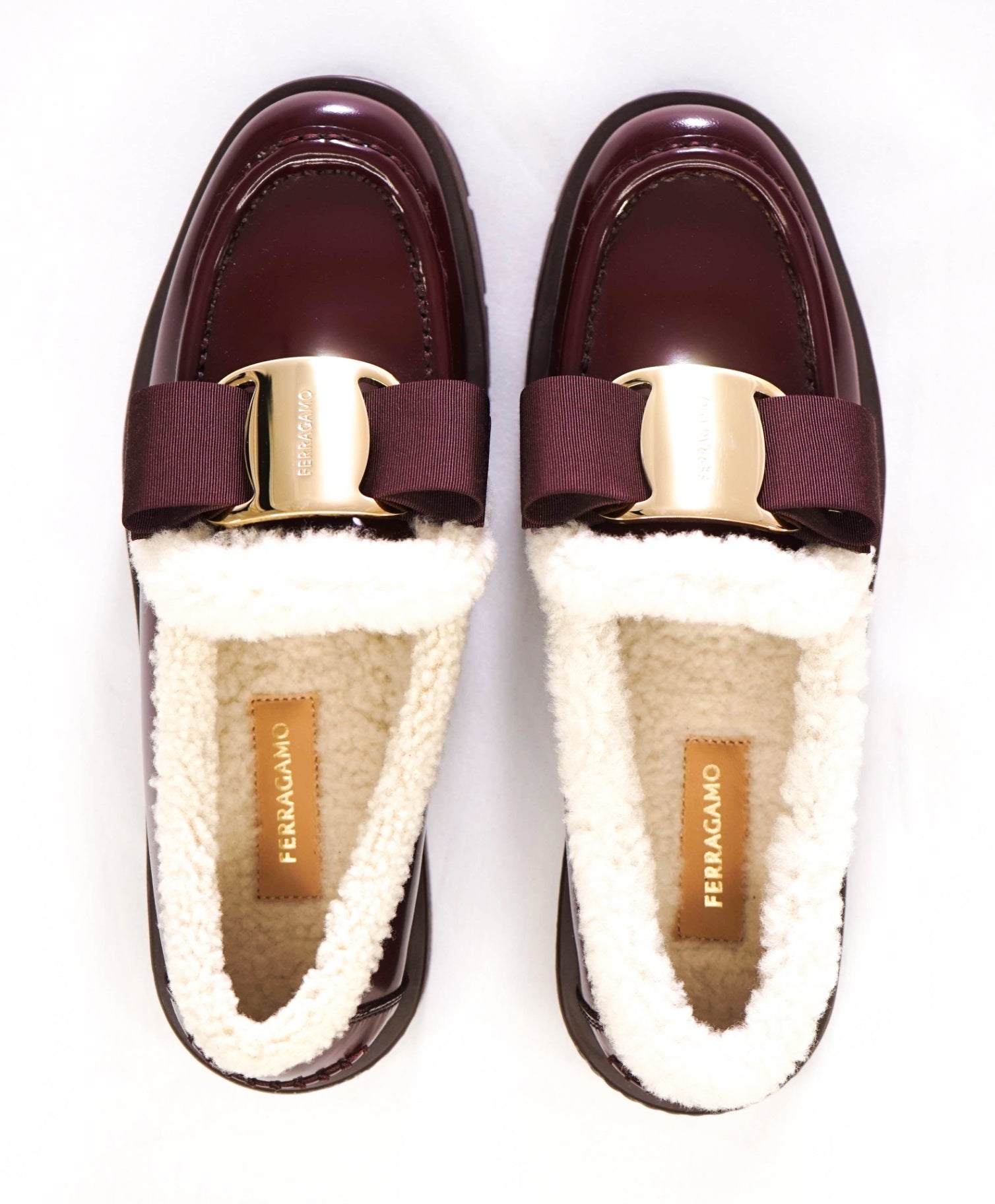 $1,190 Ferragamo Vara Bow Genuine Shearling Lined Loafer 6 C