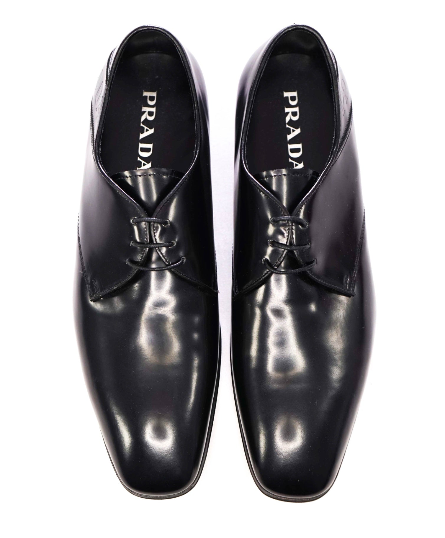 $950 Prada Black Leather LOGO STRAP Oxfords US 8 (7UK)