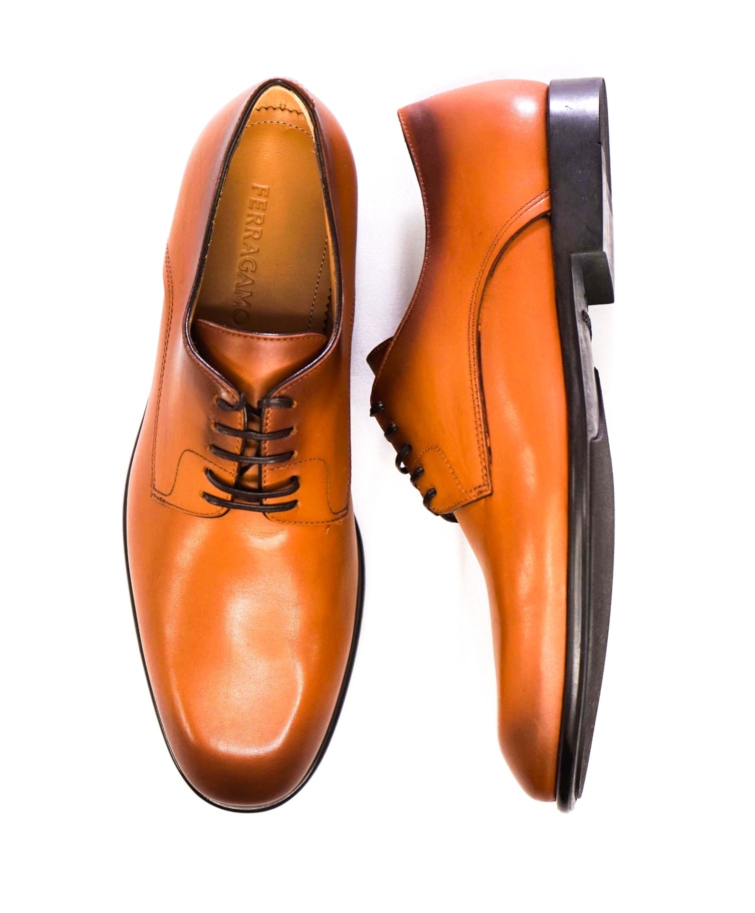 $880 Ferragamo "Fosco" 2-Tone Brown Leather Derbies 8.5 D