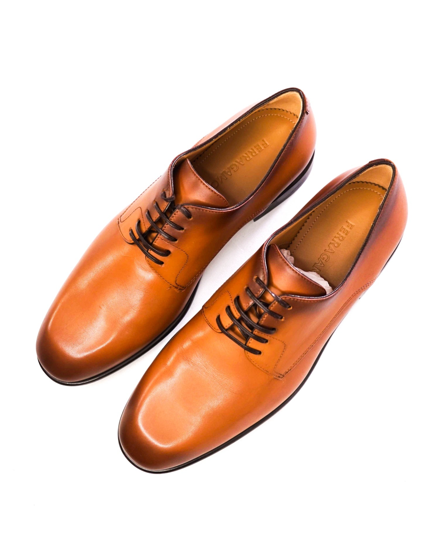 $880 Ferragamo "Fosco" 2-Tone Brown Leather Derbies 8.5 D