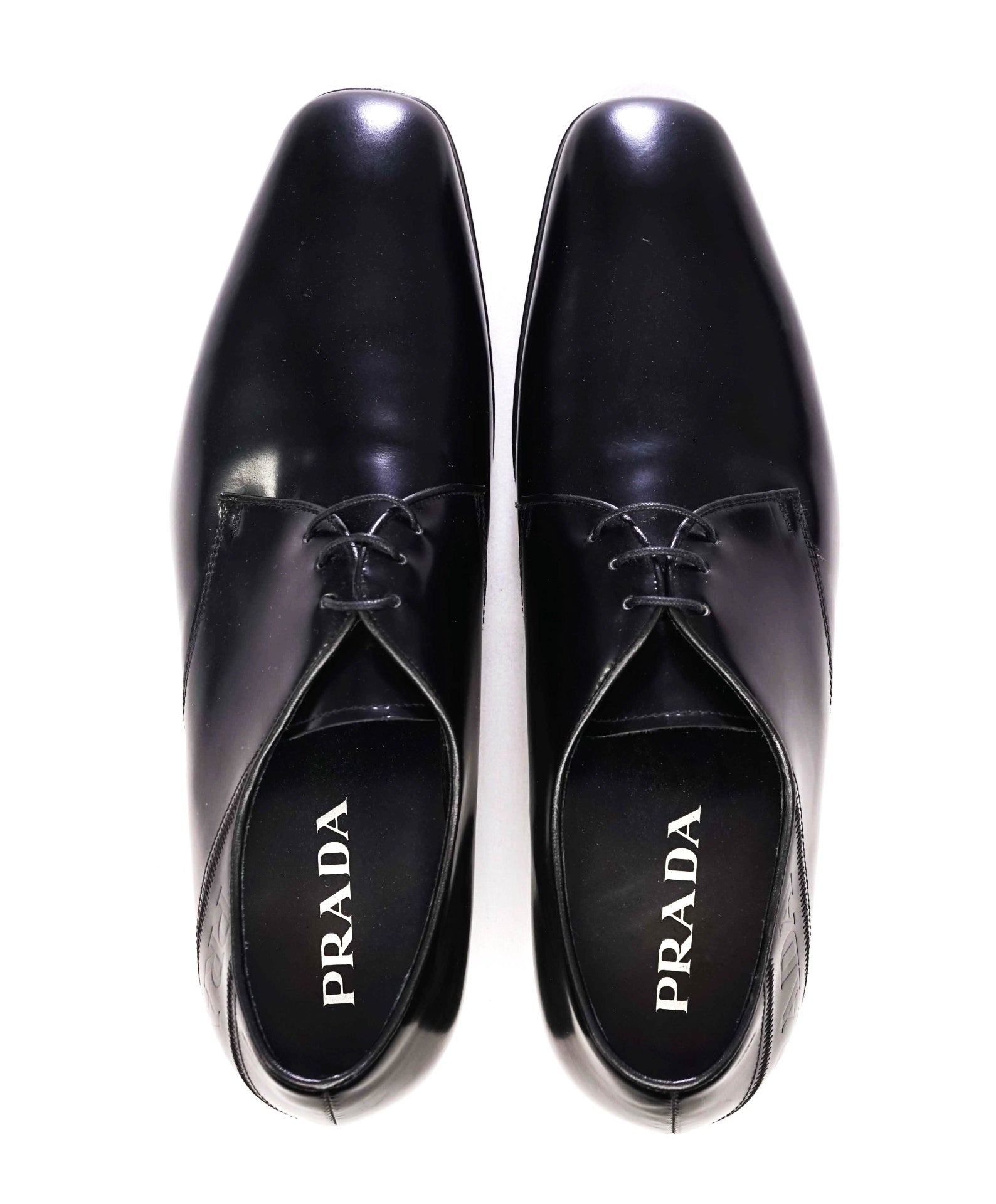 $950 Prada Black Leather LOGO STRAP Oxfords US 8 (7UK)
