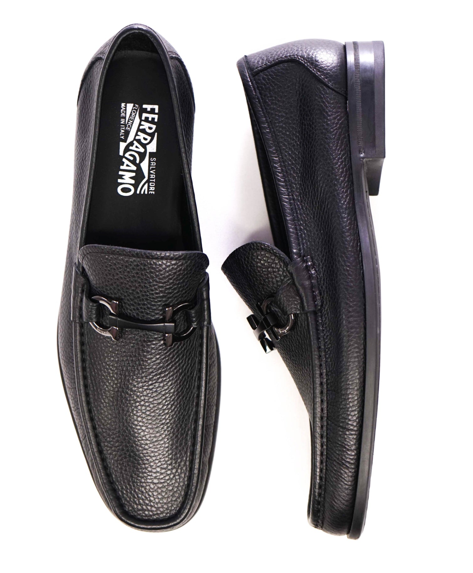 $850 SALVATORE FERRAGAMO - “GRANDIOSO" Gancini Bit Loafer Black Leather -  11EE
