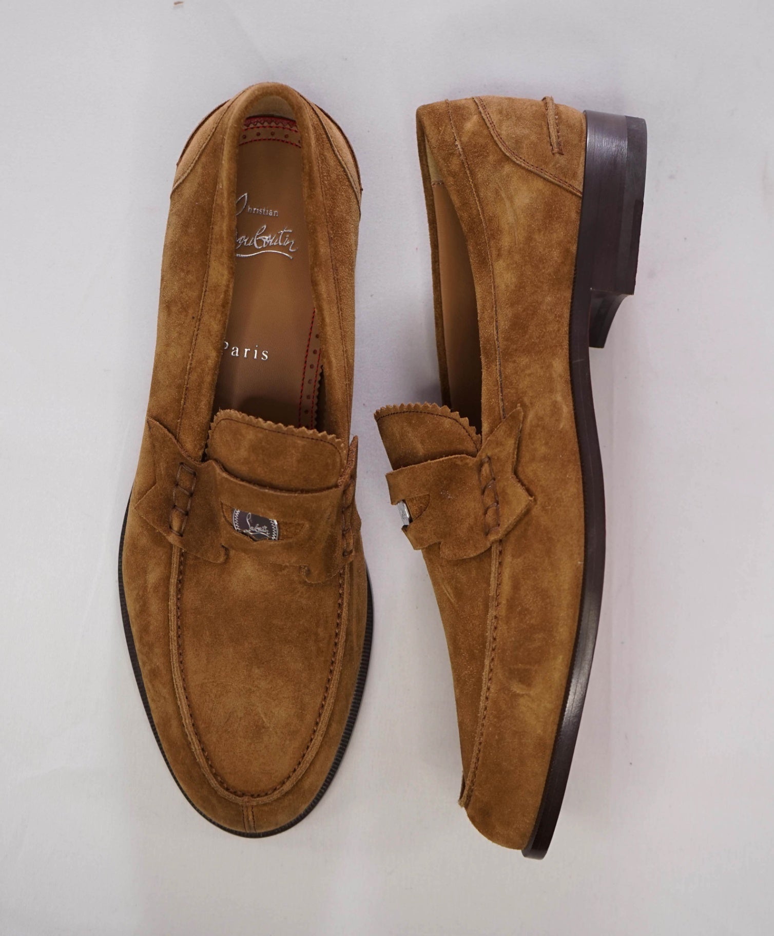 $1,145 CHRISTIAN LOUBOUTIN - *PENNY* Tobacco Suede Loafers - 10US (43EU)