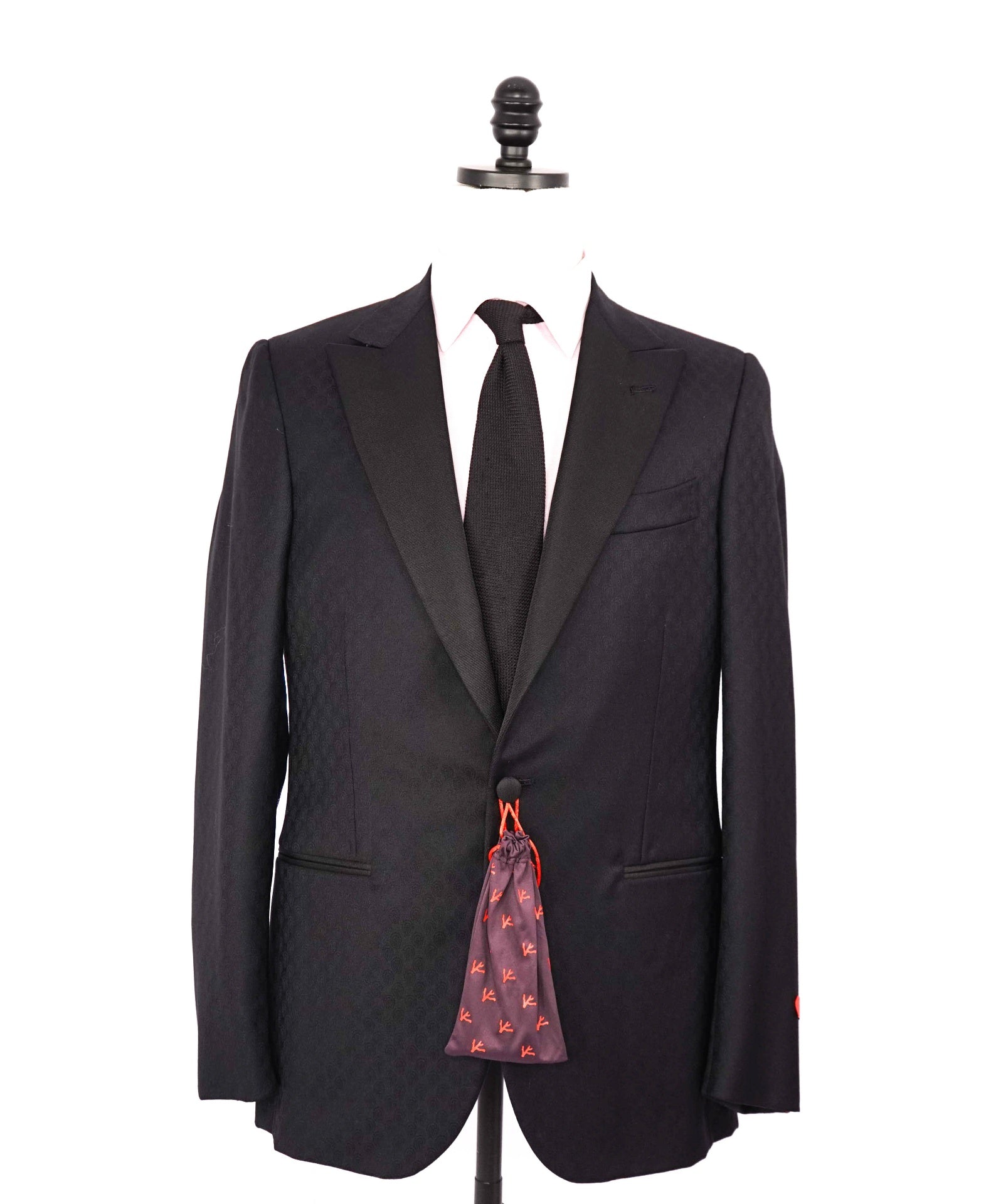 $4,900 ISAIA Black Paisley Peak Lapel Wool Dinner Jacket Blazer 38R