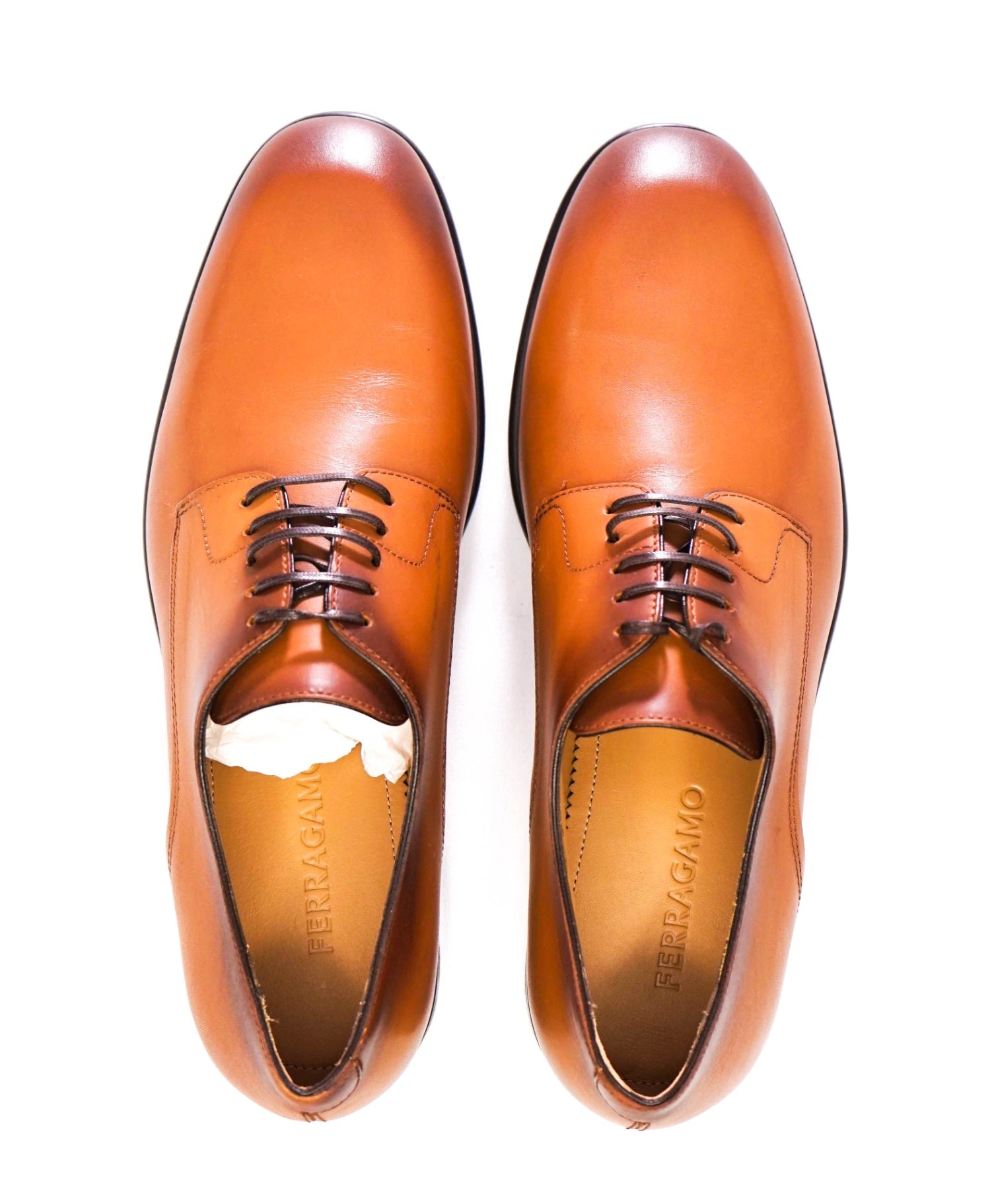 $880 Ferragamo "Fosco" 2-Tone Brown Leather Derbies 8 D