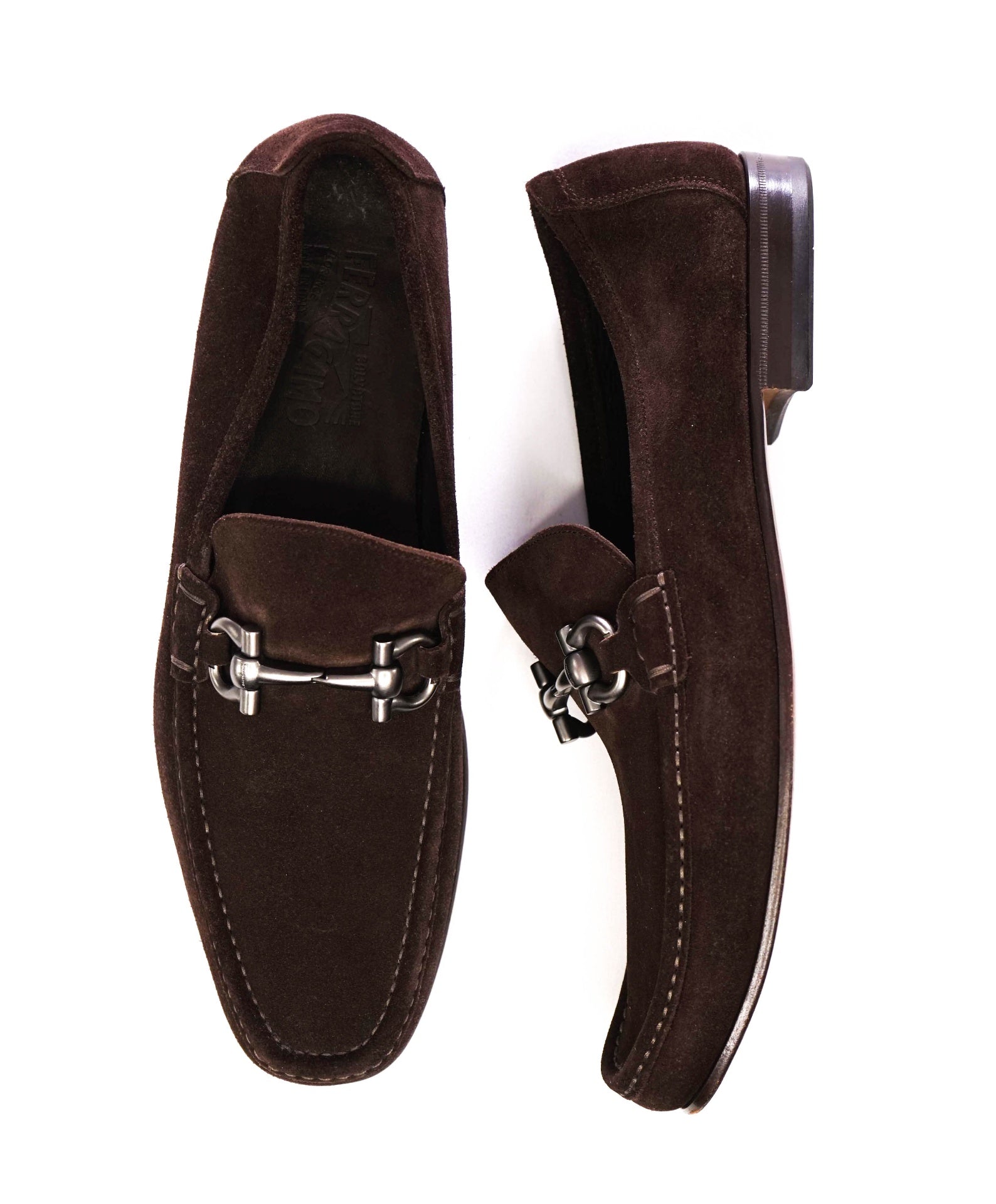 $850 Salvatore Ferragamo "GIORDANO" Brown Loafers Suede 12 D