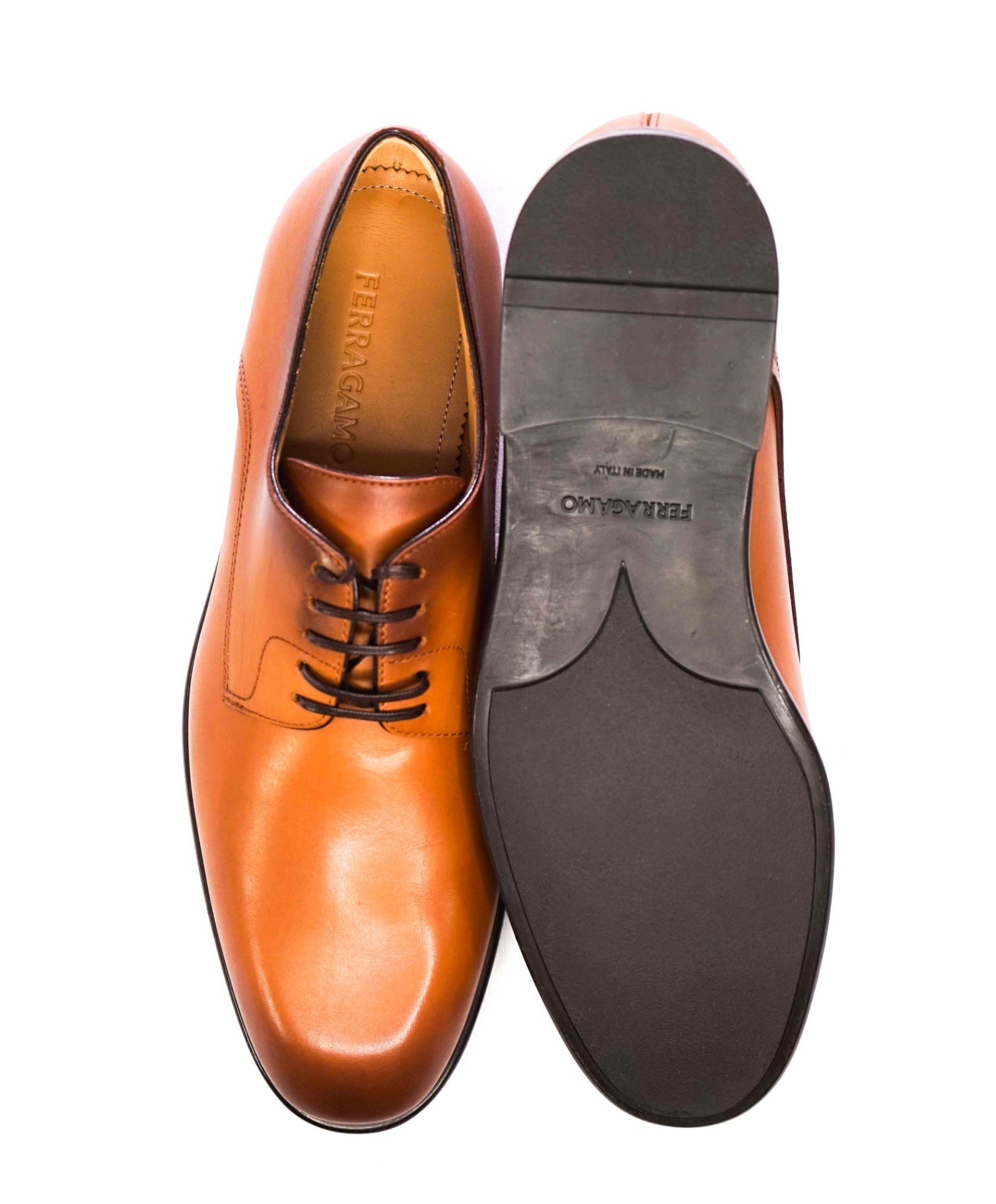 $880 Ferragamo "Fosco" 2-Tone Brown Leather Derbies 8 D