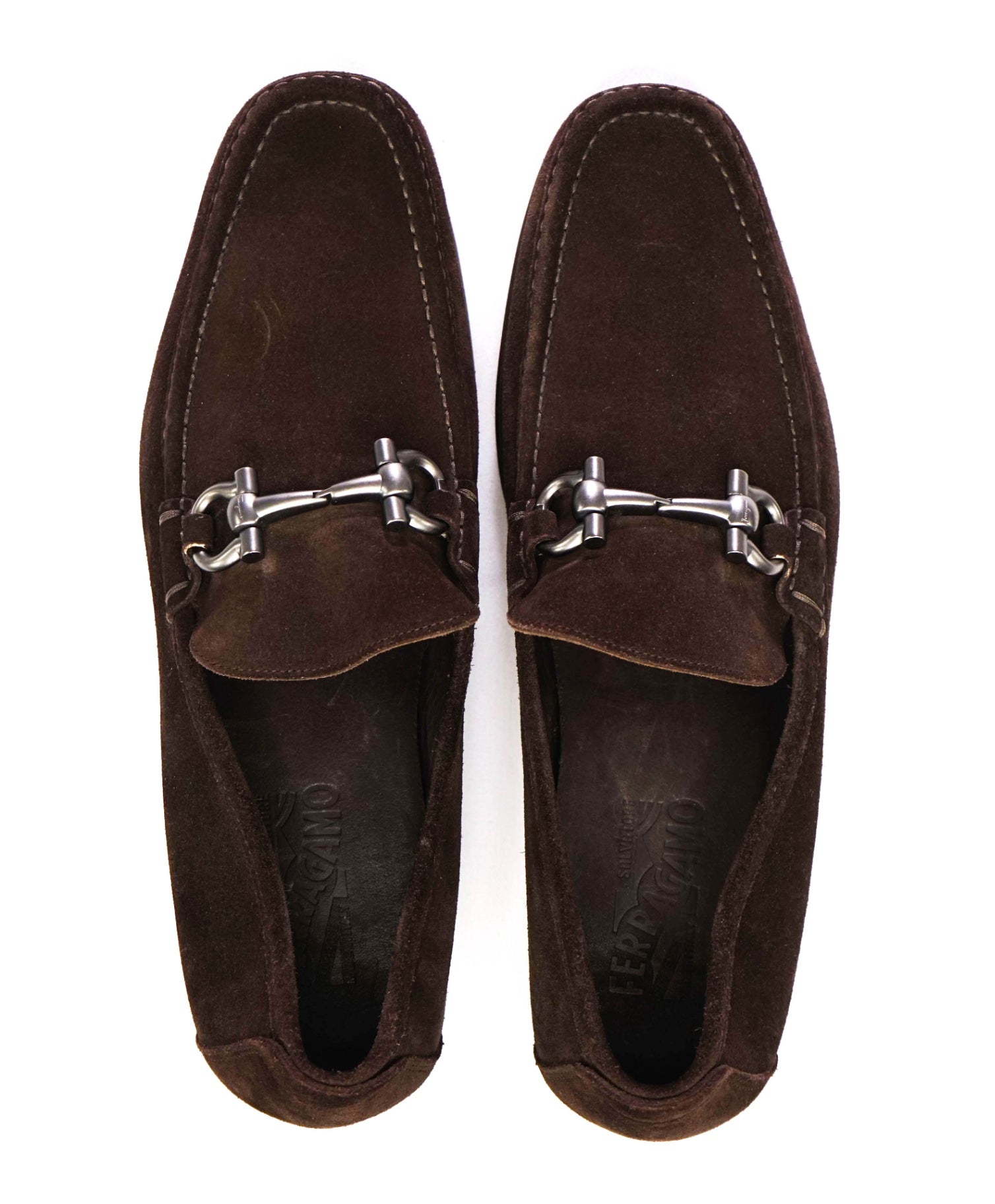 $850 Salvatore Ferragamo "GIORDANO" Brown Loafers Suede 12 D