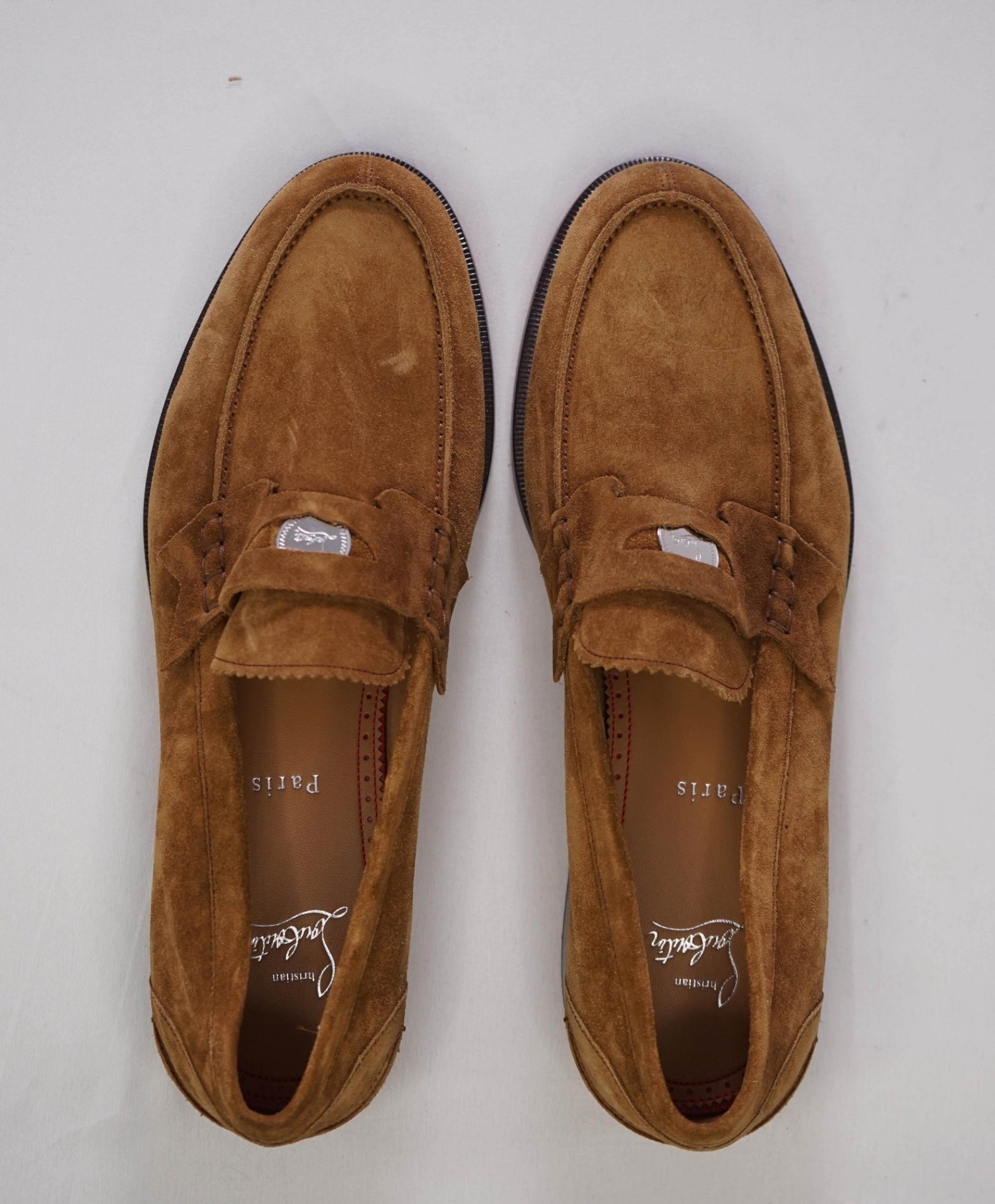 $1,145 CHRISTIAN LOUBOUTIN - *PENNY* Tobacco Suede Loafers - 10US (43EU)
