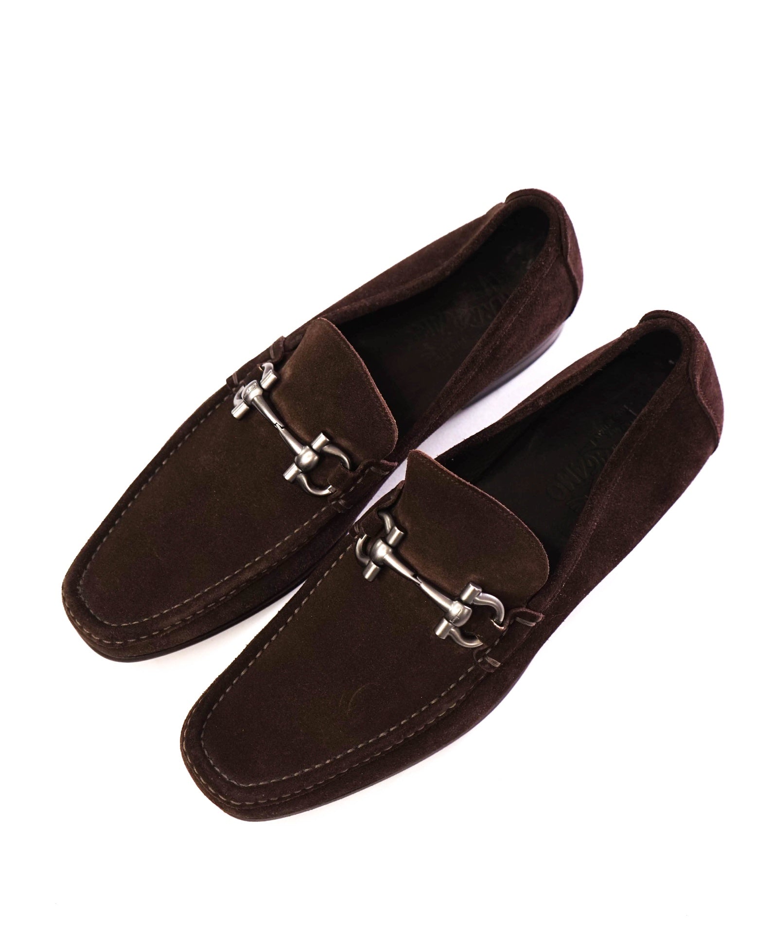 $850 Salvatore Ferragamo "GIORDANO" Brown Loafers Suede 12 D