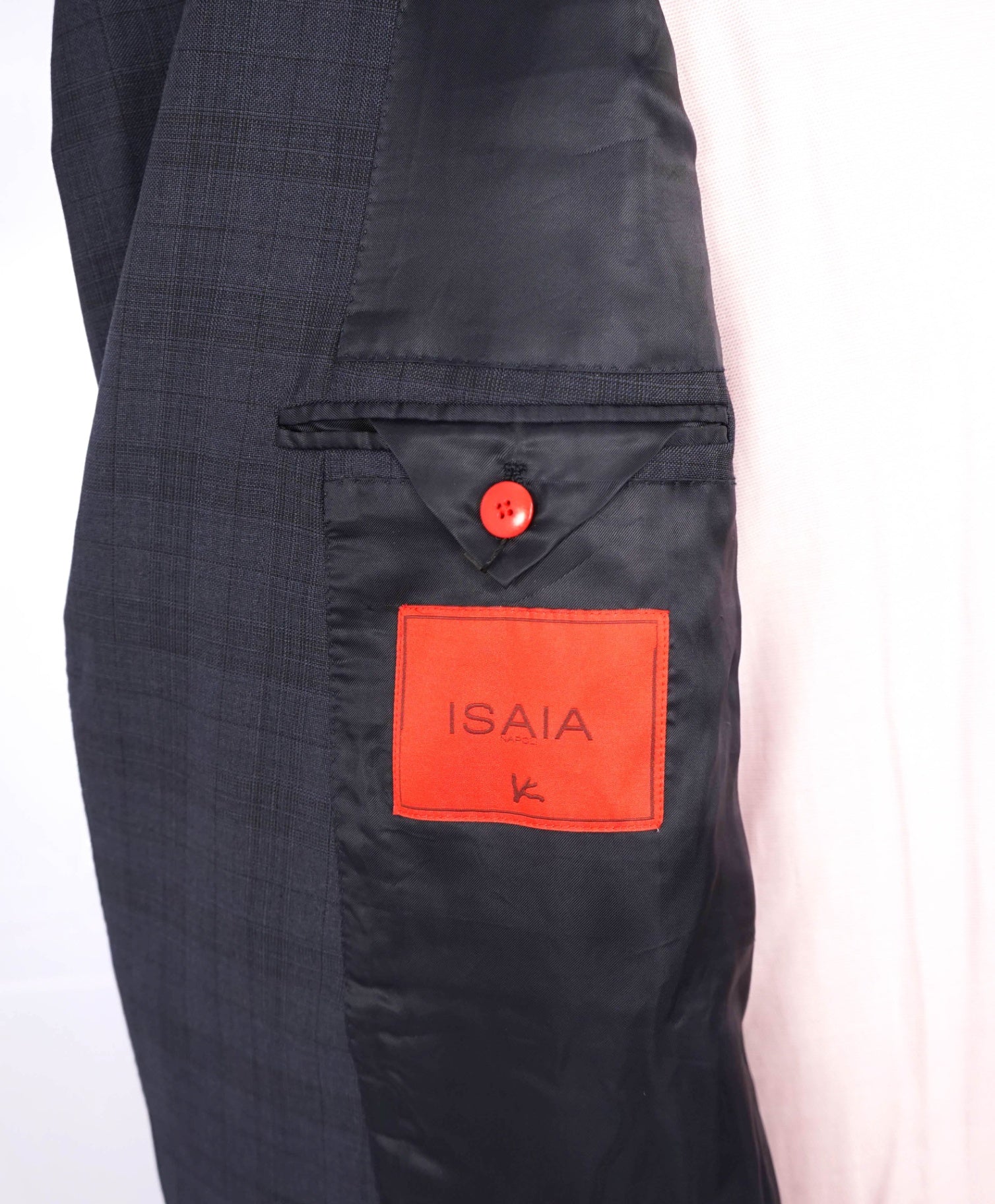 $4,500 ISAIA Navy Plaid Check Wool 2-Piece Suit 42R