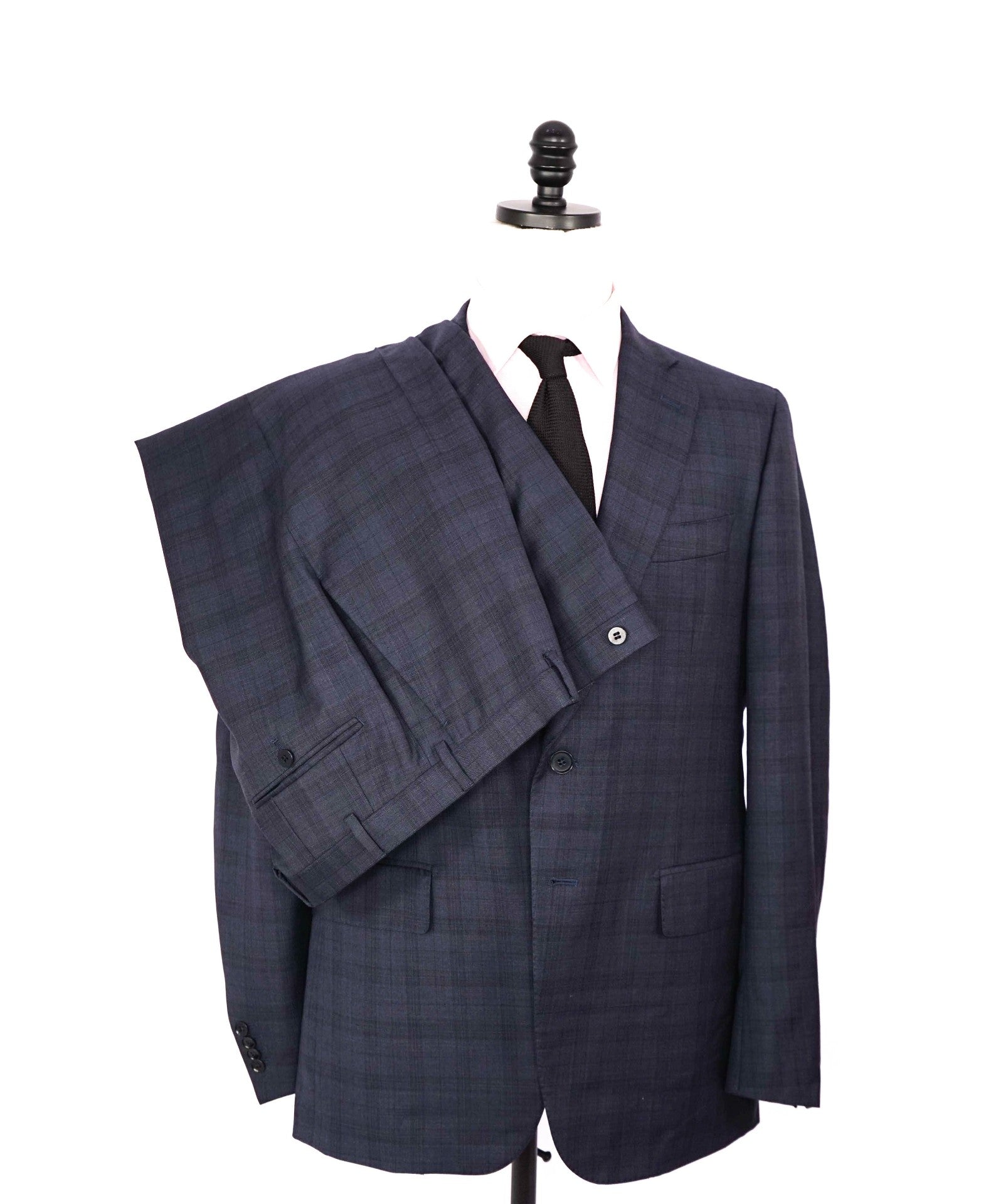 $4,500 ISAIA Navy Plaid Check Wool 2-Piece Suit 42R