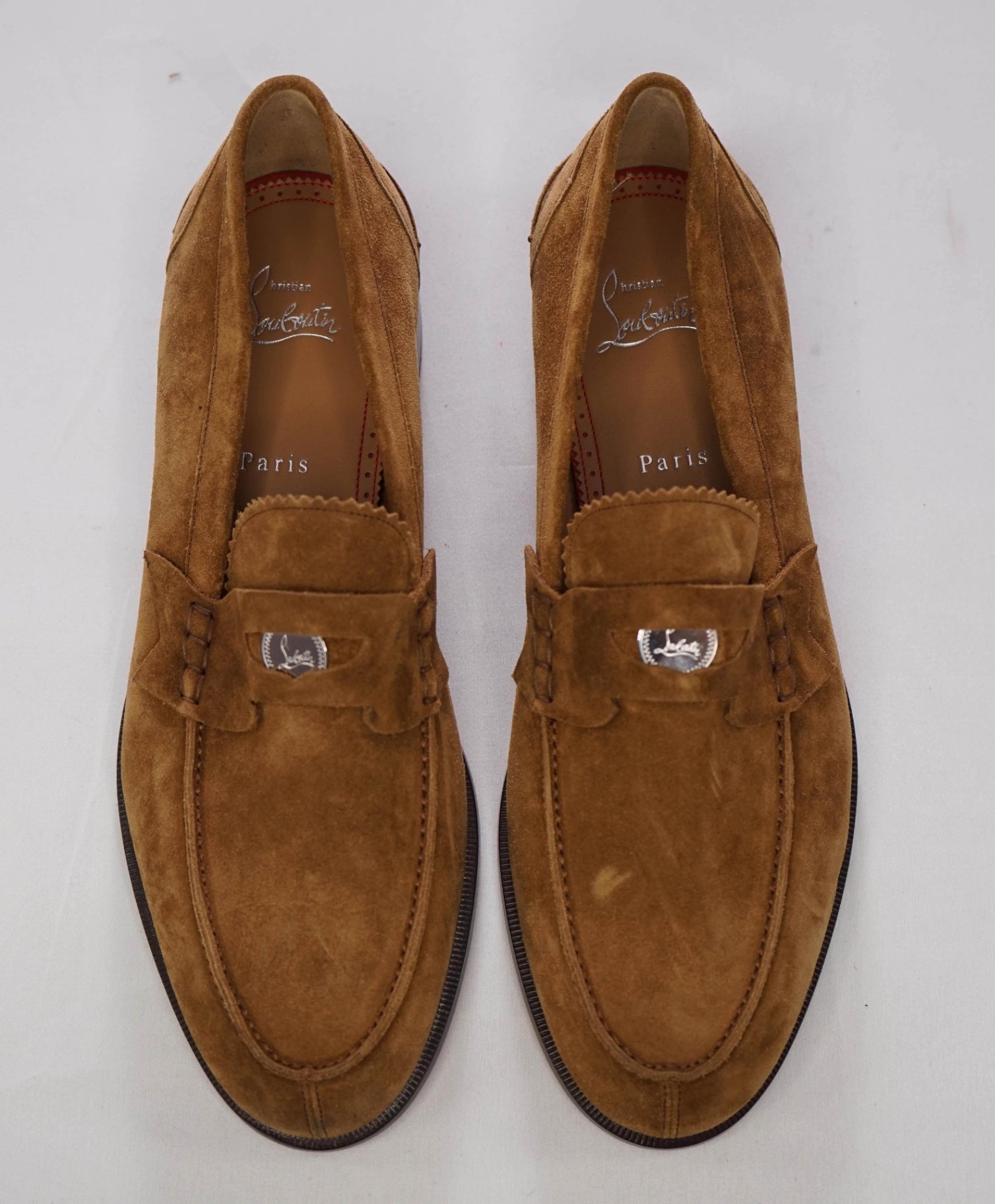 $1,145 CHRISTIAN LOUBOUTIN - *PENNY* Tobacco Suede Loafers - 10US (43EU)