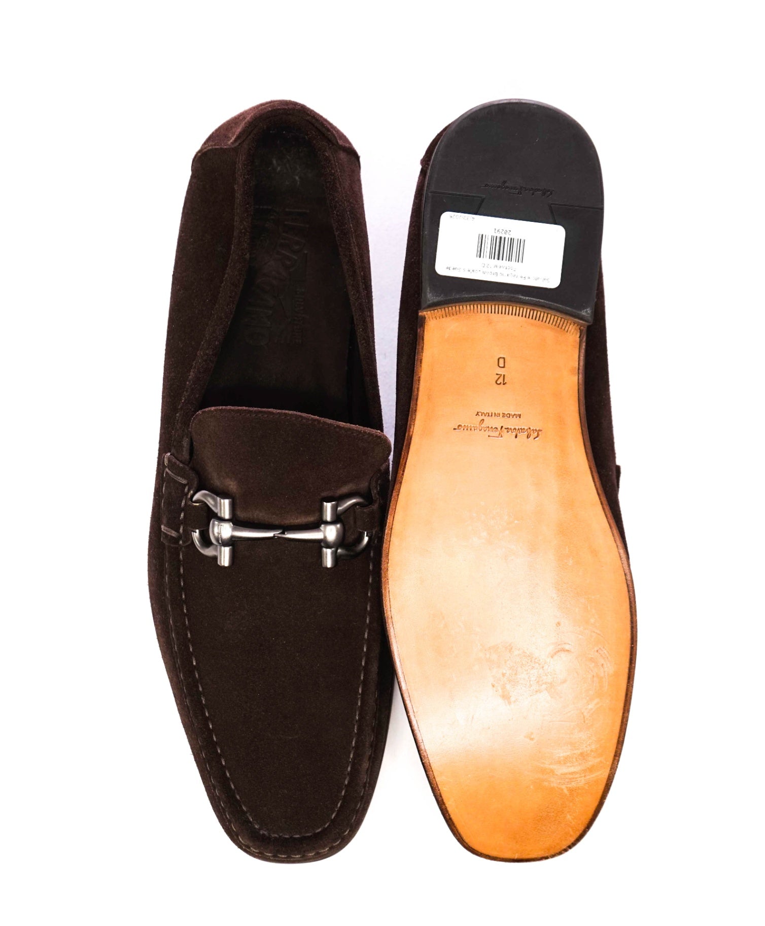 $850 Salvatore Ferragamo "GIORDANO" Brown Loafers Suede 12 D