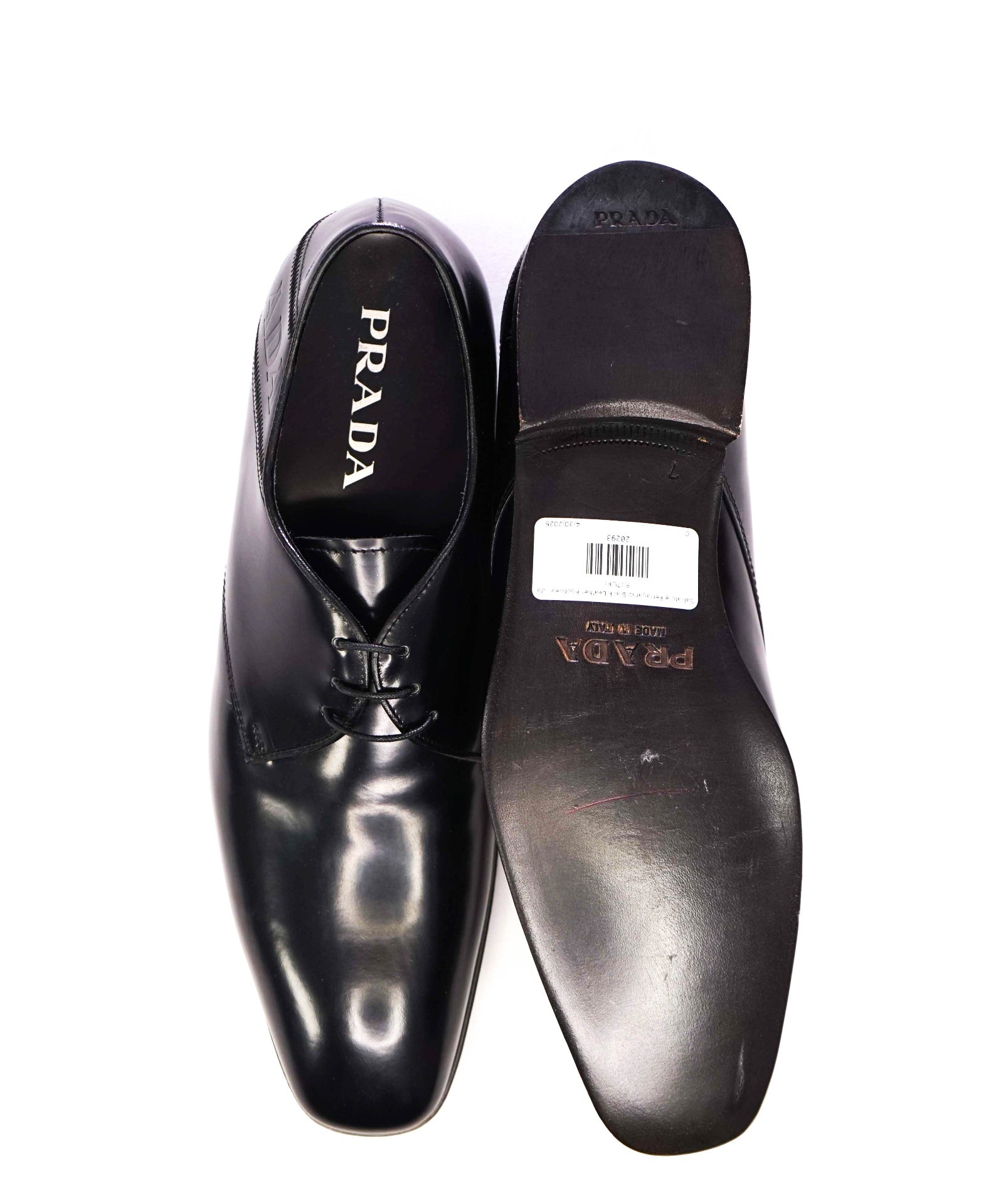 $950 Prada Black Leather LOGO STRAP Oxfords US 8 (7UK)