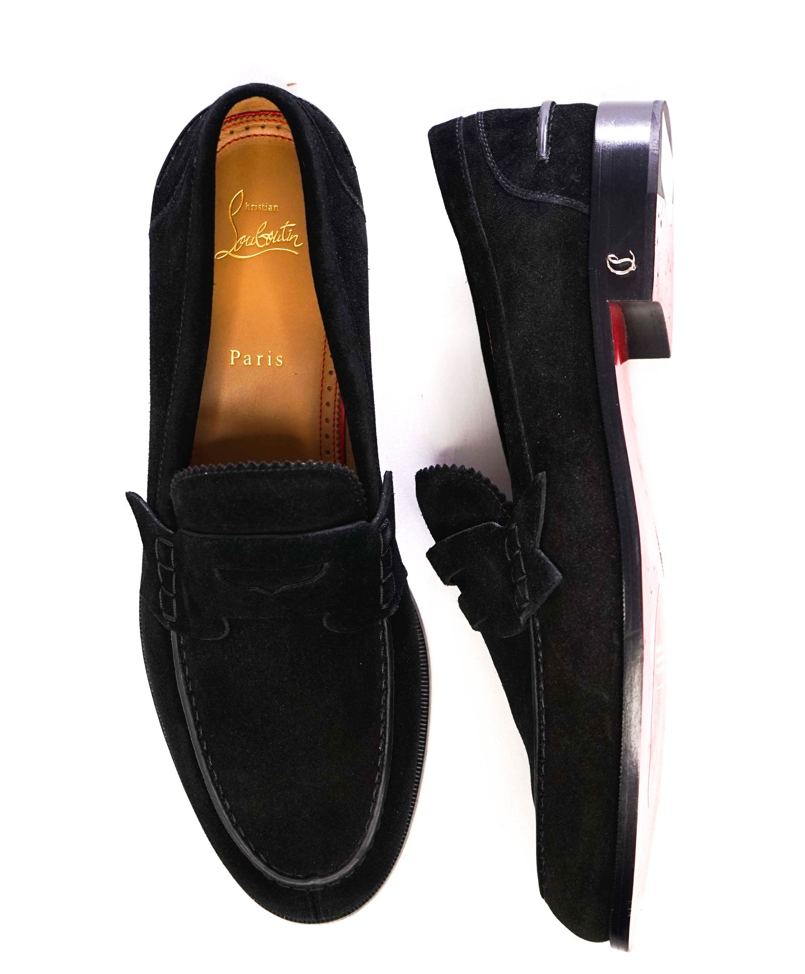 $1,145 CHRISTIAN LOUBOUTIN - *PENNY* Black Suede Loafers - 12 US (45EU)