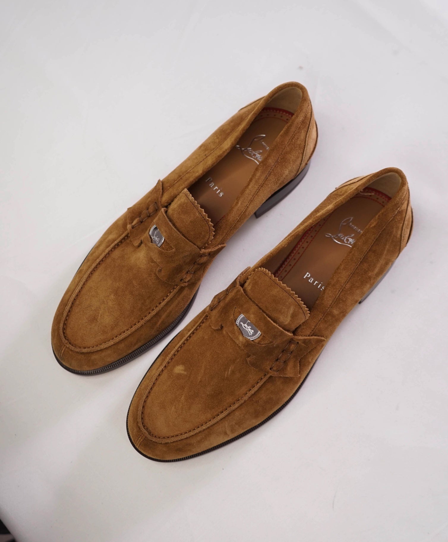 $1,145 CHRISTIAN LOUBOUTIN - *PENNY* Tobacco Suede Loafers - 10US (43EU)