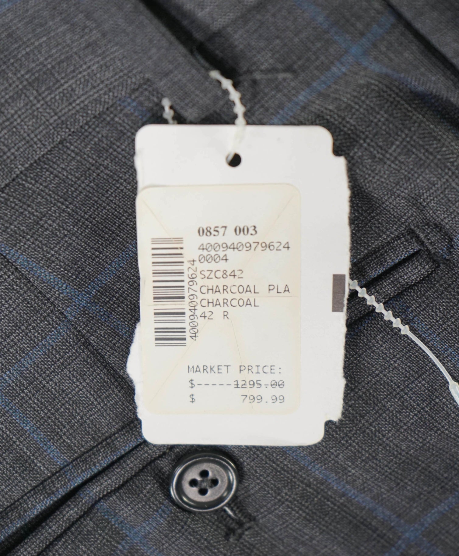 $400 Saks Fifth Avenue Charcoal Grey Plaid Wool Pants 36W