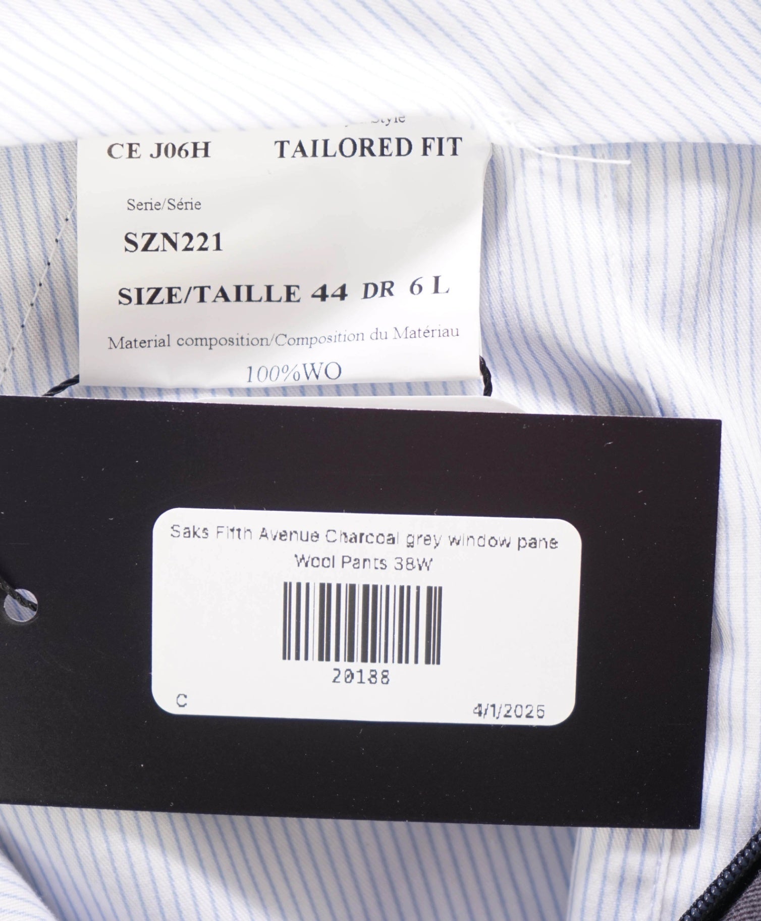 $400 Saks Fifth Avenue Charcoal Grey Window Pane Wool Pants 38W