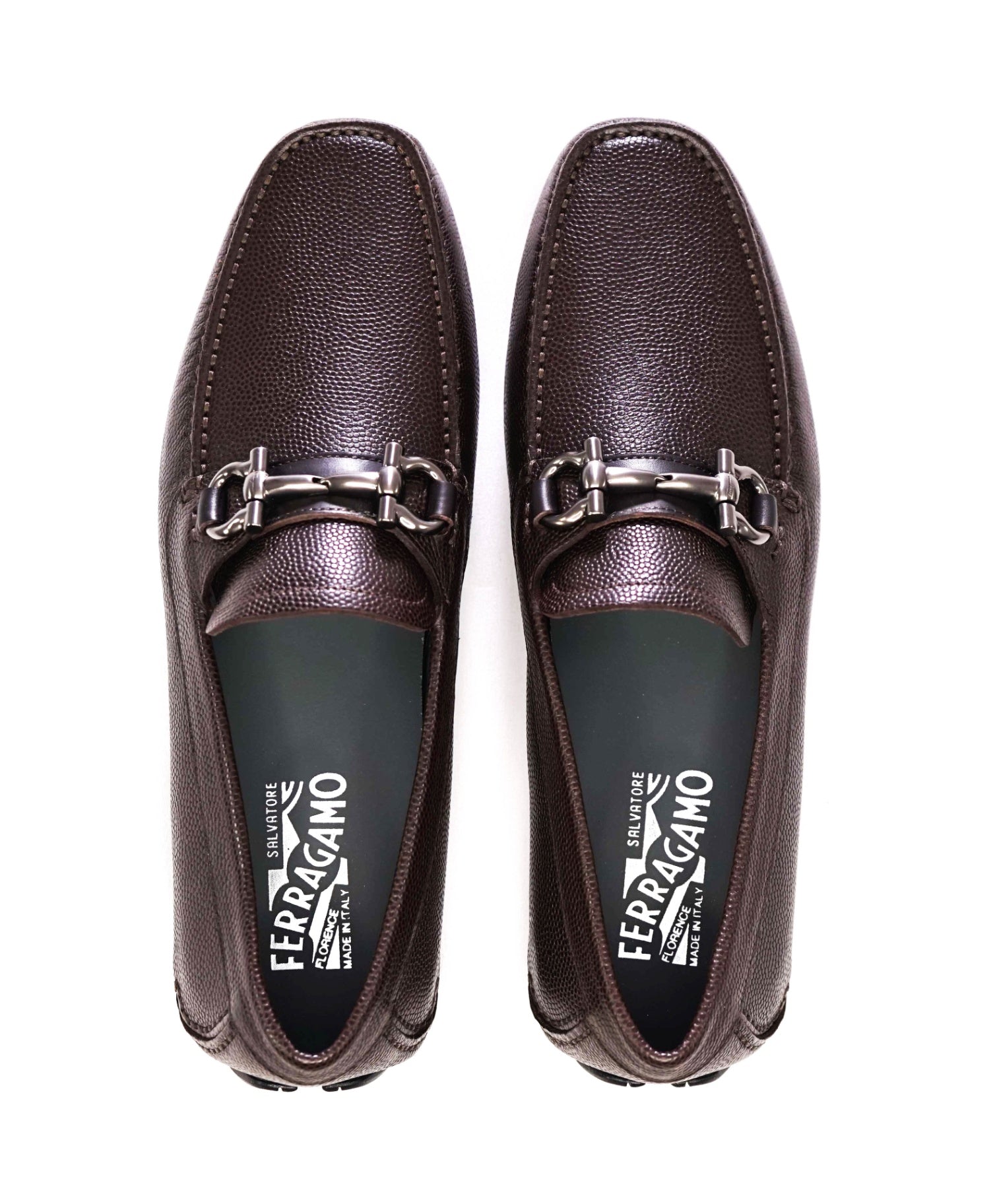 $800 Salvatore Ferragamo "PARIGI" Brown Pebbled Leather Loafer 9D