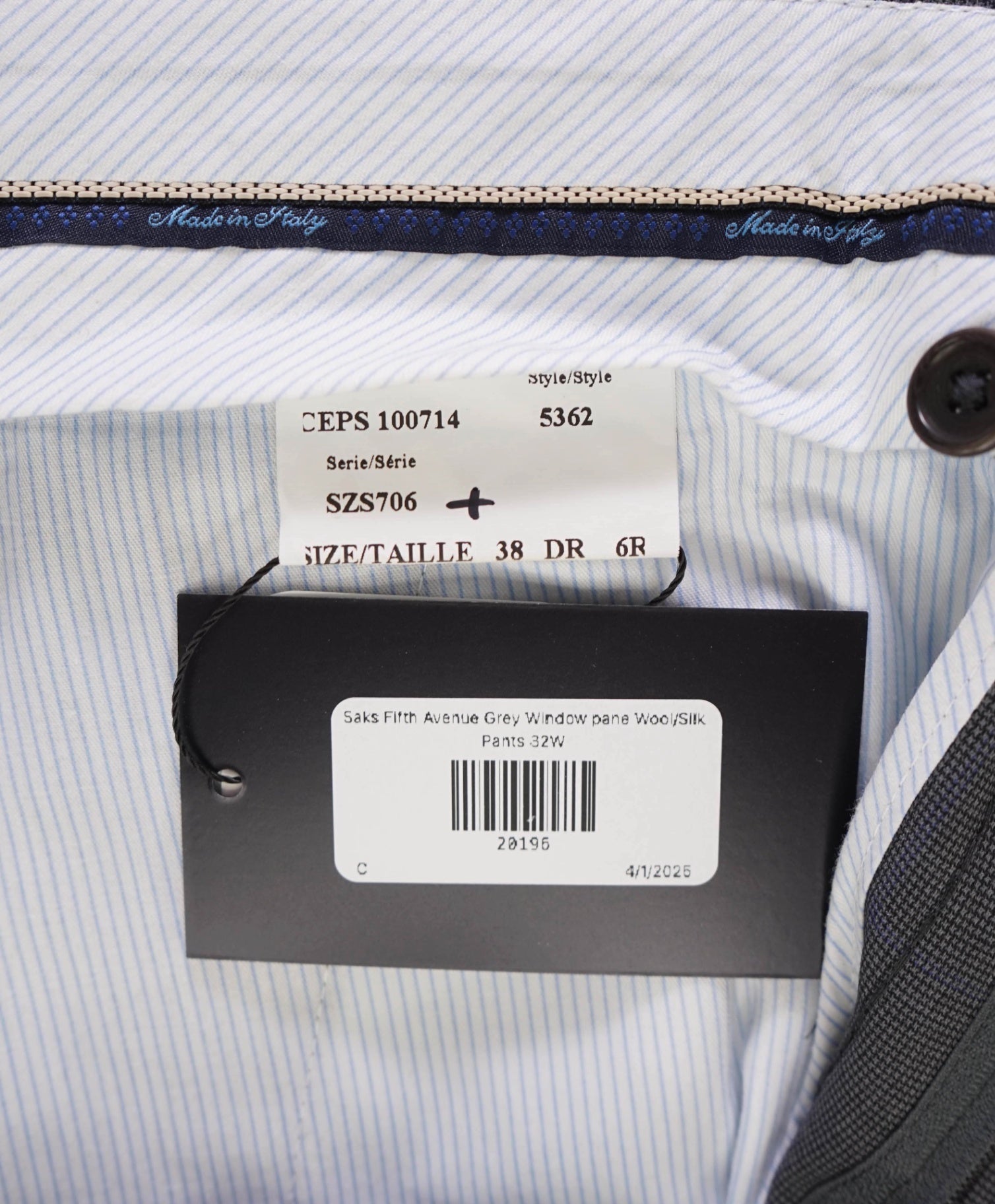 $400 Saks Fifth Avenue Grey Window Pane Wool/Silk Pants 32W