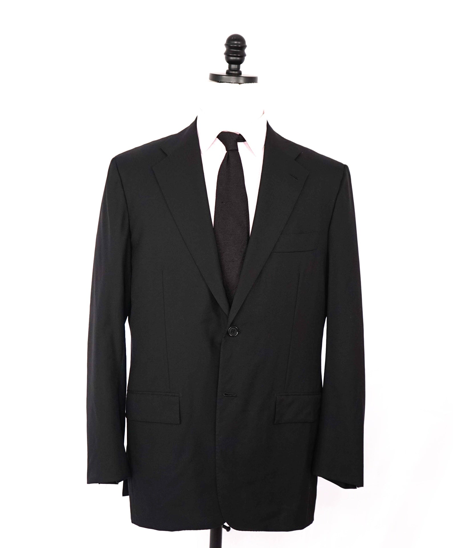 $10,000 KITON - Solid Black Suit 2-3 Roll Lapel - 42R