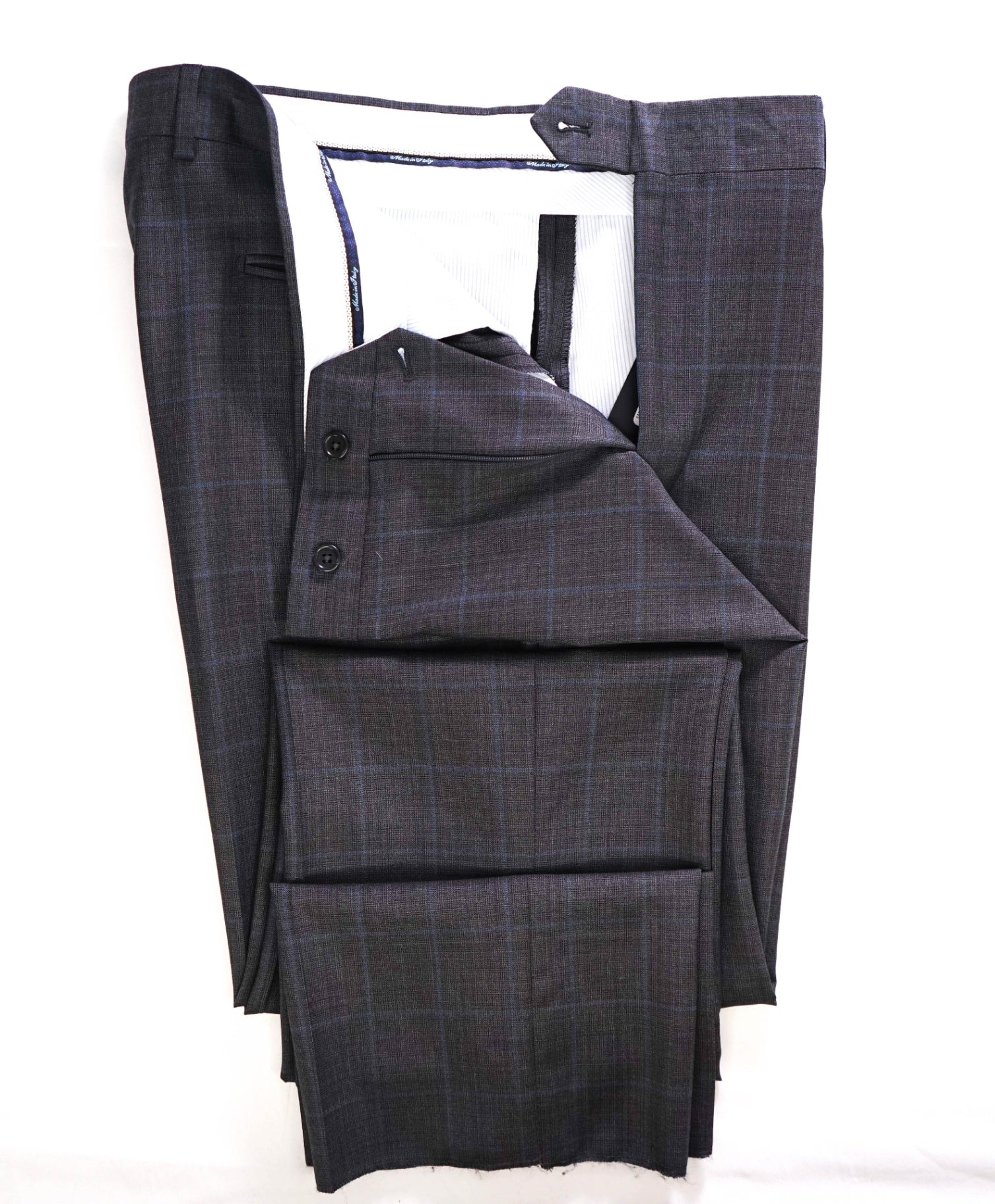 $400 Saks Fifth Avenue Charcoal Grey Plaid Wool Pants 36W
