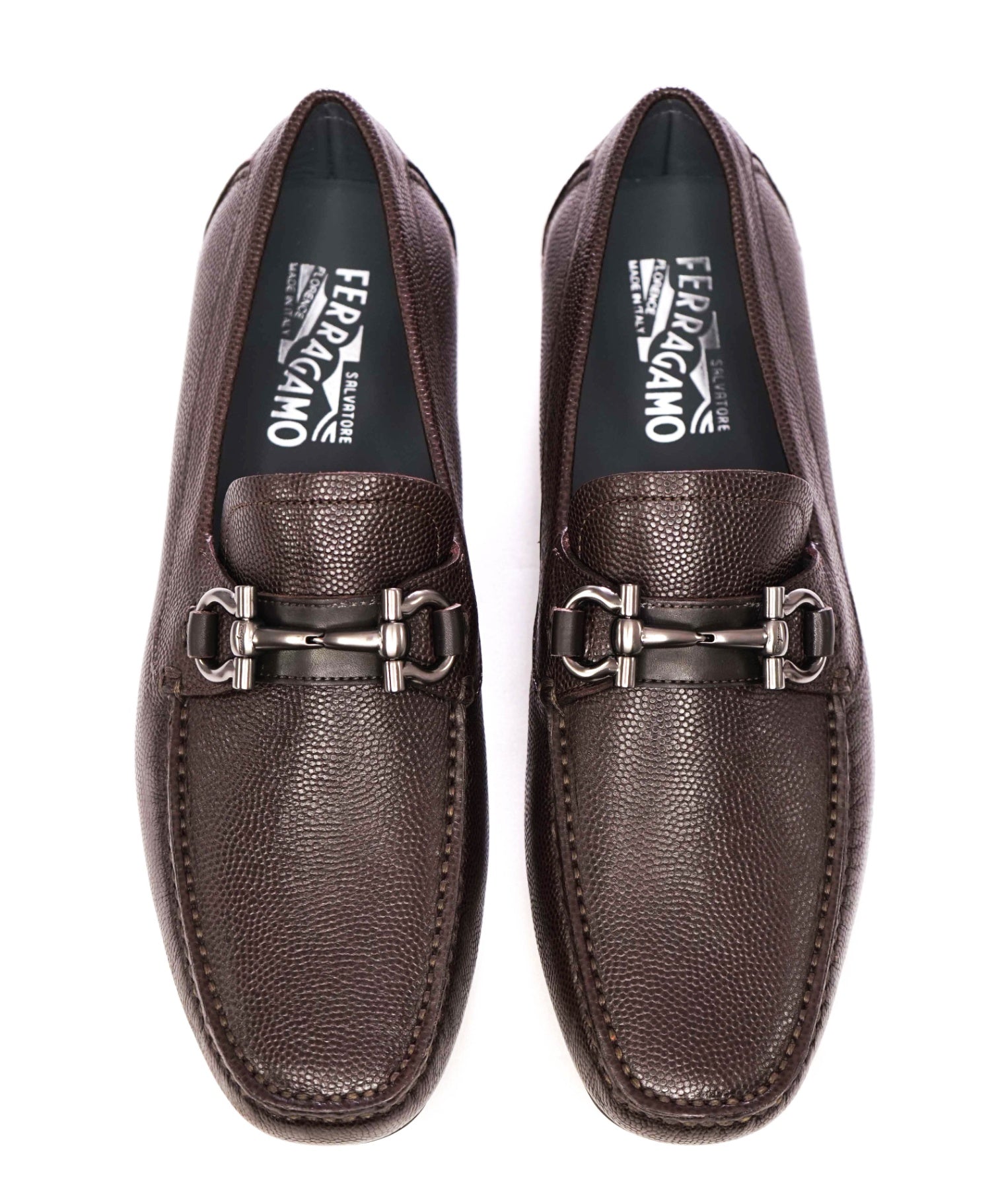 $800 FERRAGAMO "PARIGI" Brown Pebbled Leather Loafer 9D