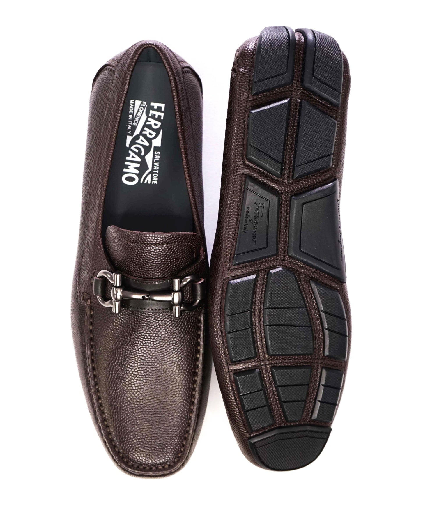 $800 FERRAGAMO "PARIGI" Brown Pebbled Leather Loafer 9D
