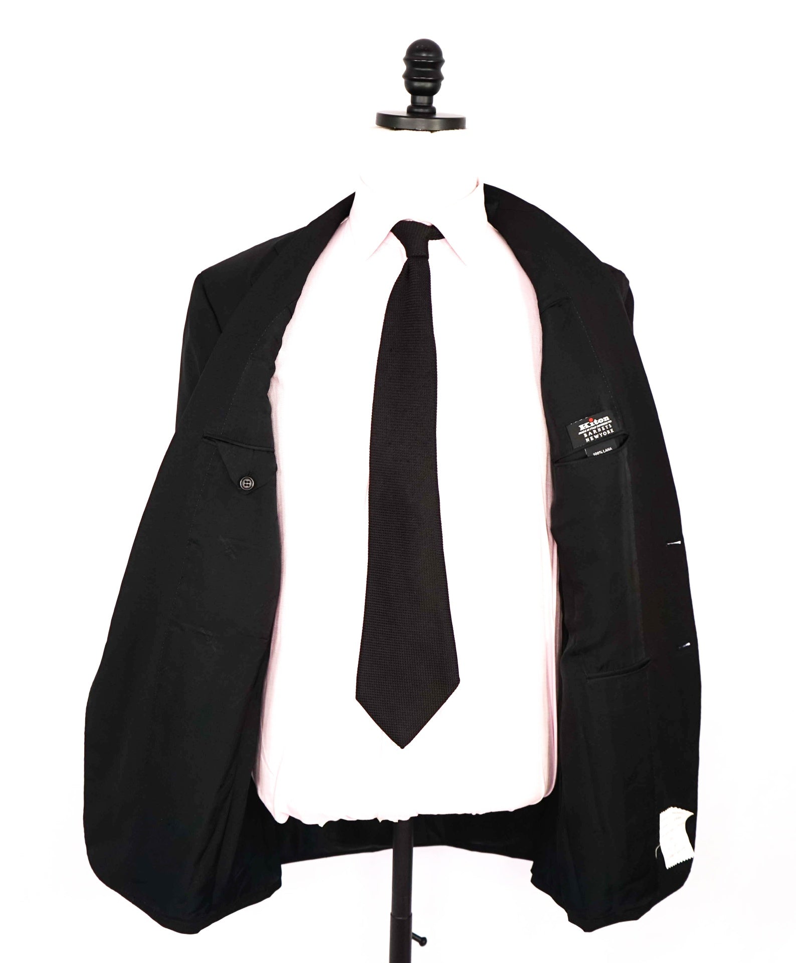 $10,000 KITON - Solid Black Suit 2-3 Roll Lapel - 42R