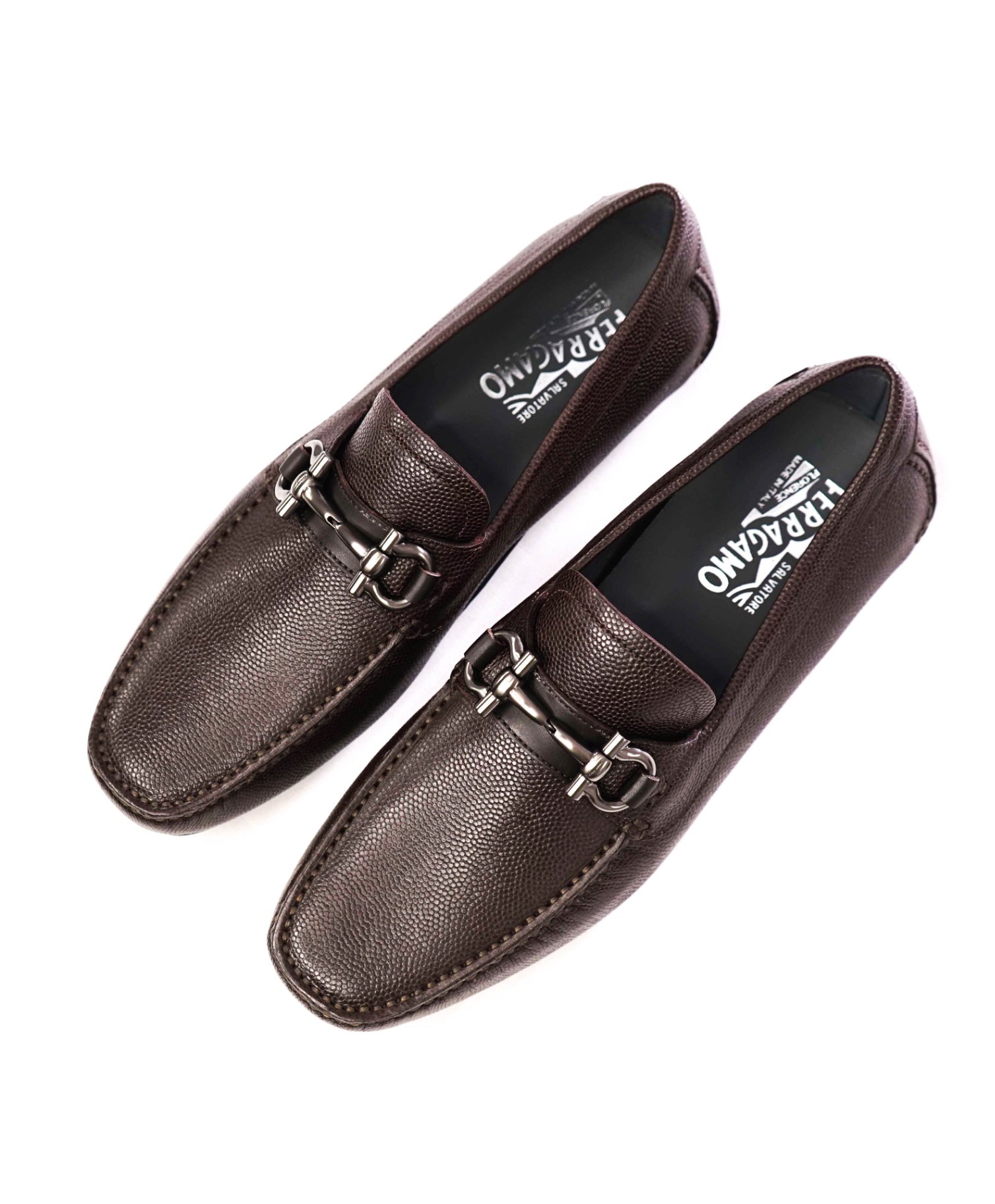 $800 FERRAGAMO "PARIGI" Brown Pebbled Leather Loafer 9D