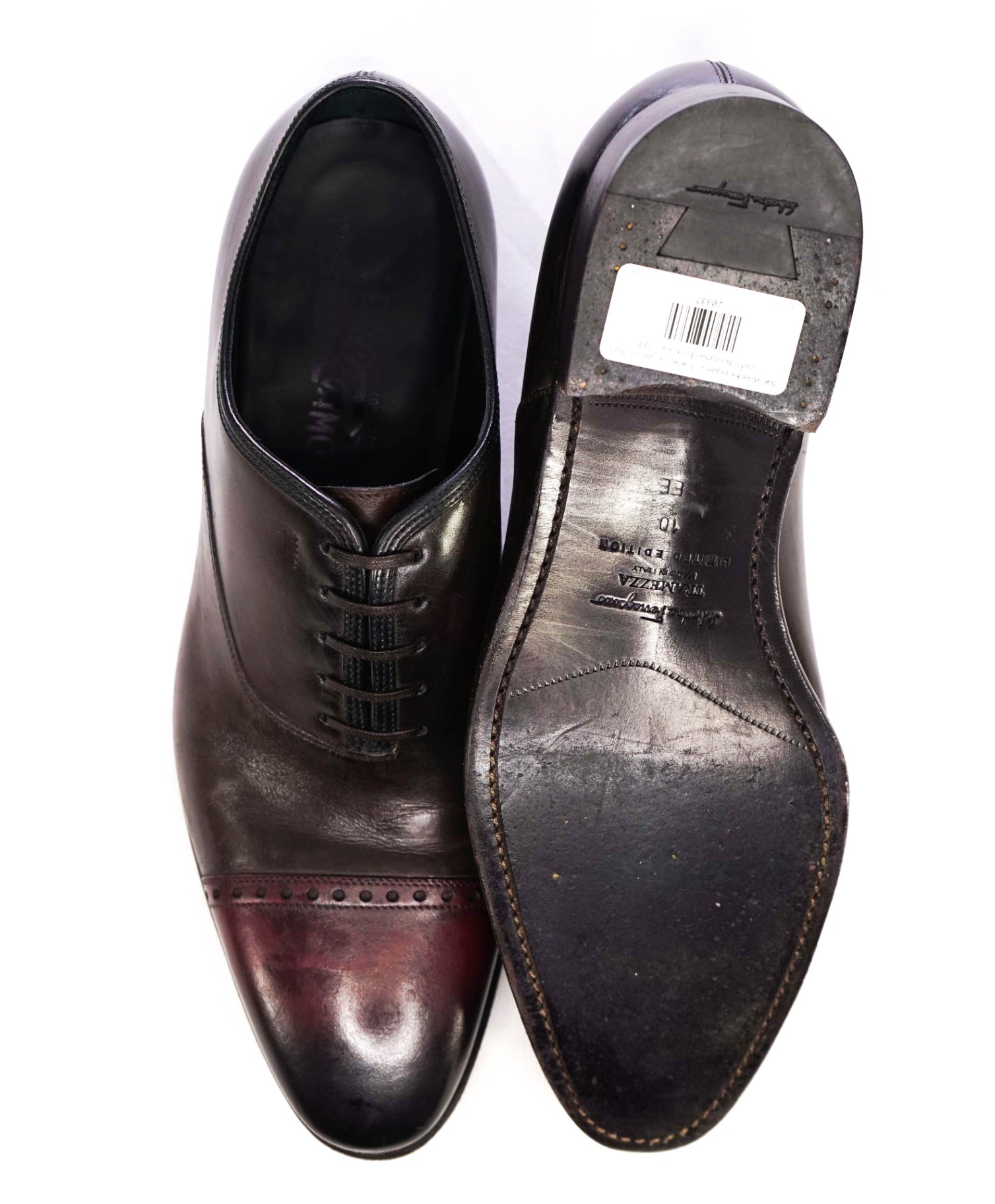 SALVATORE FERRAGAMO - "Limited Edition Tramezza" Burgundy Oxfords - 10 EE