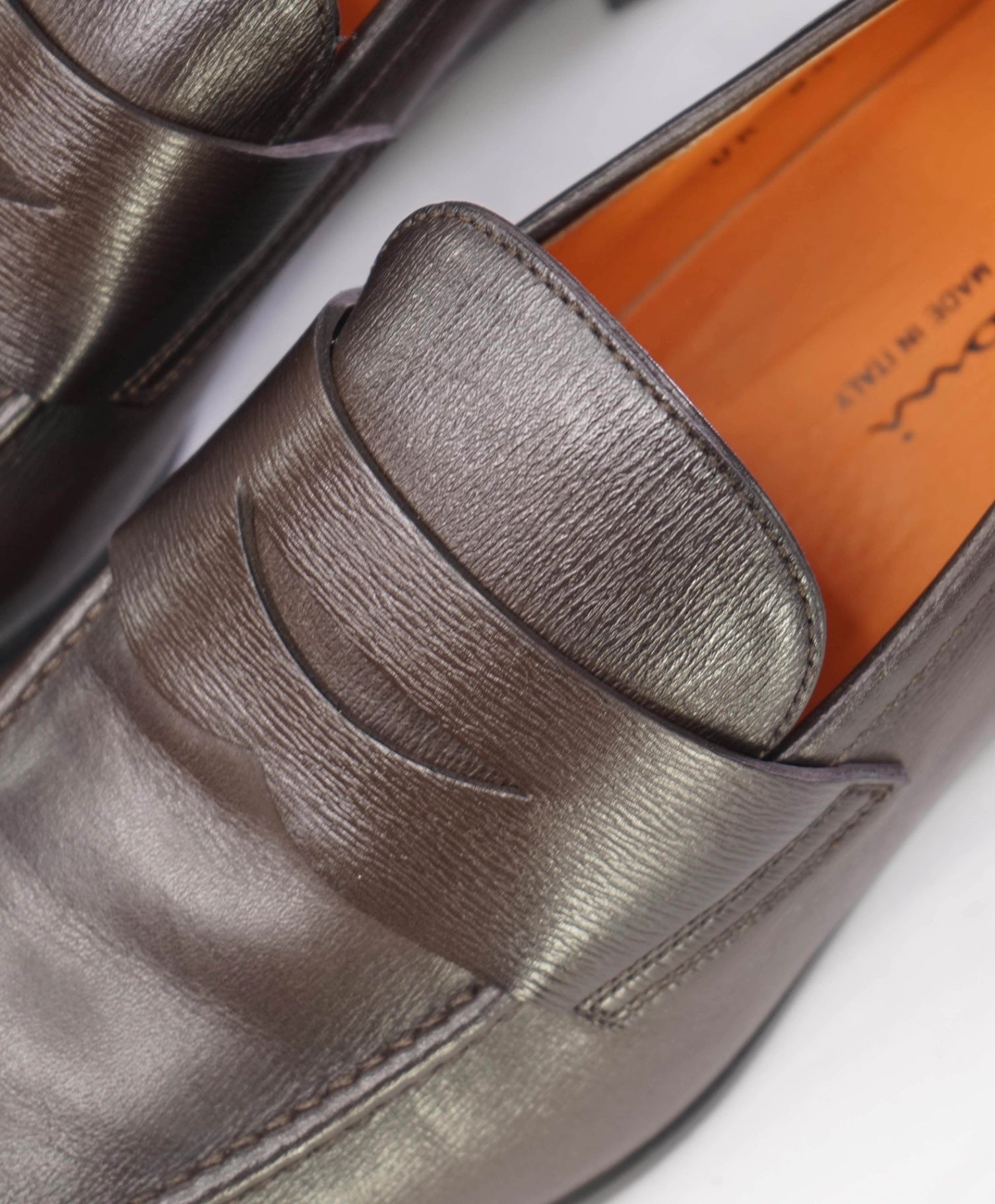 $995 Santoni Brown Penny Textured Leather loafers US 9.5 (UK8.5)