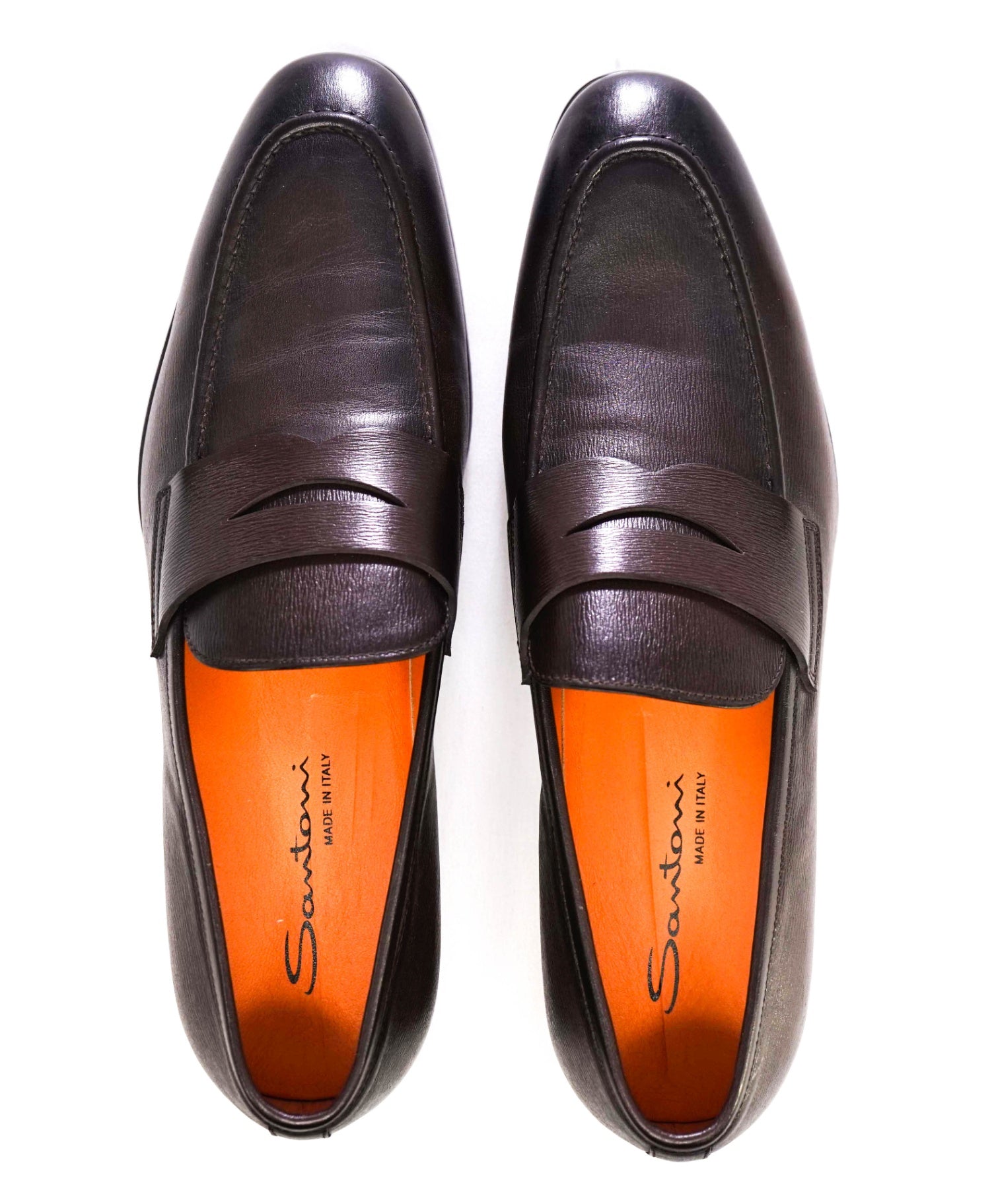 $995 Santoni Brown Penny Textured Leather loafers US 9.5 (UK8.5)